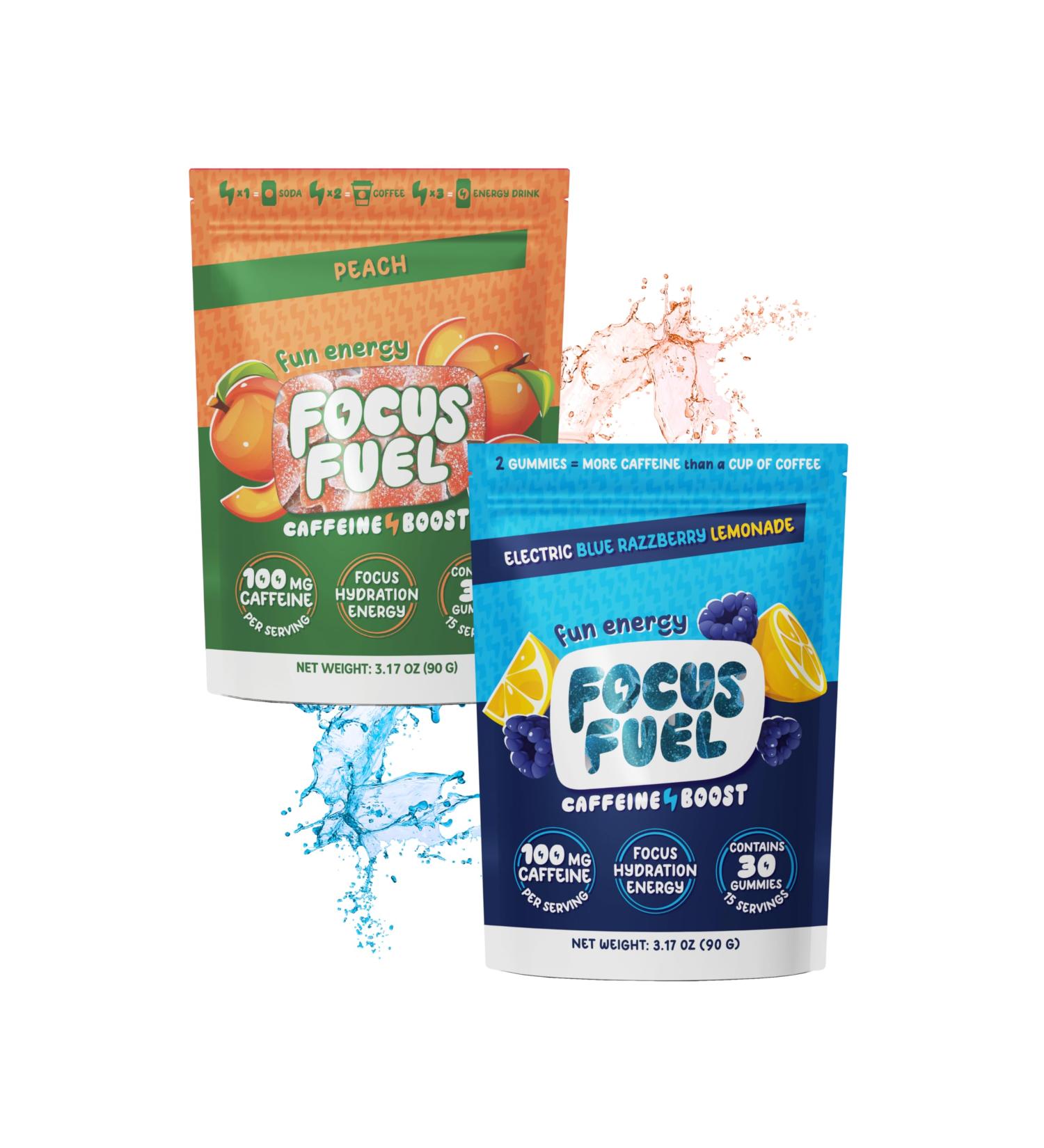 FocusFuel Energy Chews Variety Pack Blue Razzberry Lemonade & Peach (2-Pack 30 Servings Total) 100mg Natural Caffeine + Nootropics Balanced Energy No Crash - Buy Online on GoSupps.com