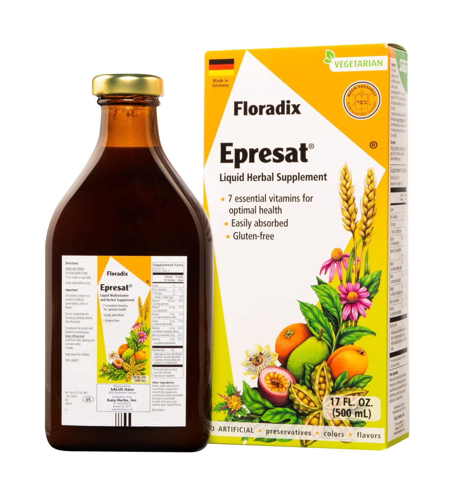 Gaia Herbs Floradix Epresat Liquid Herbal Supplement | 17 fl oz - Boost Your Health Naturally - Buy Online on GoSupps.com