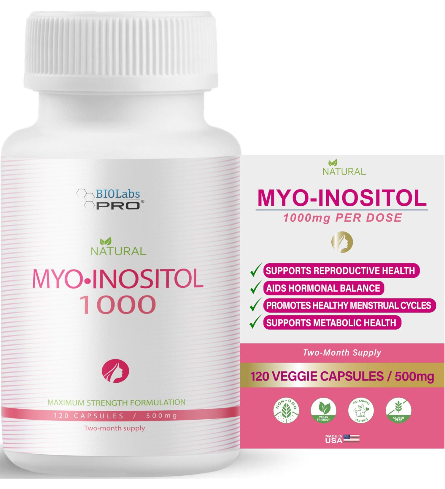 BIOLABS PRO Myo-Inositol Supplement 1000mg Natural Dietary Support for Cellular Health & Wellness, Premium Non-GMO, Gluten-Free, Kosher Certified, Paraben-Free - (120 Caps - 2-Month Supply) - Buy Online on GoSupps.com
