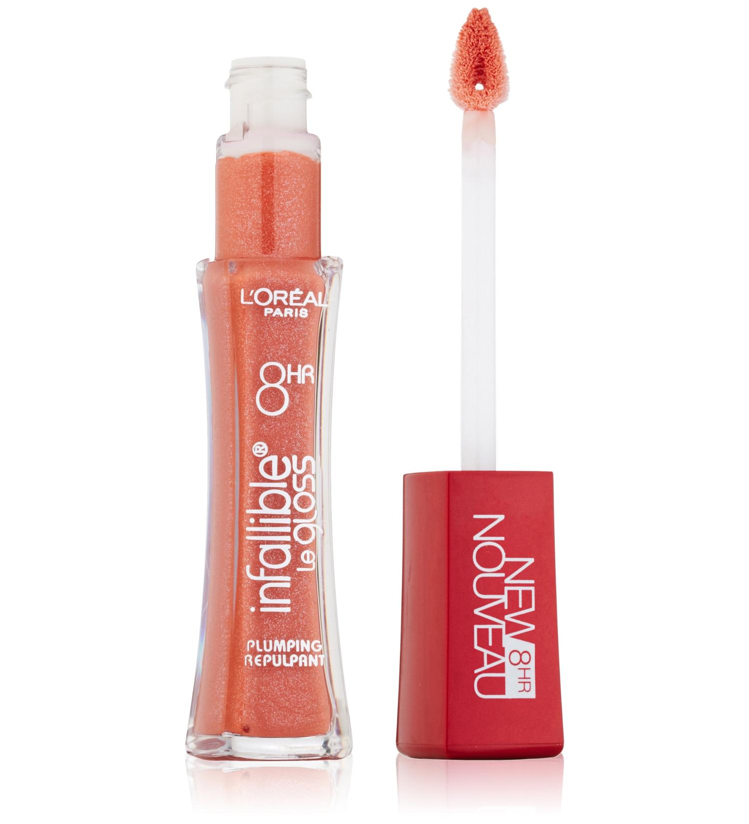 L'Oreal Paris Infallible 8HR Plumping Lip Gloss Coral 0.21 Ounces Plumped Coral