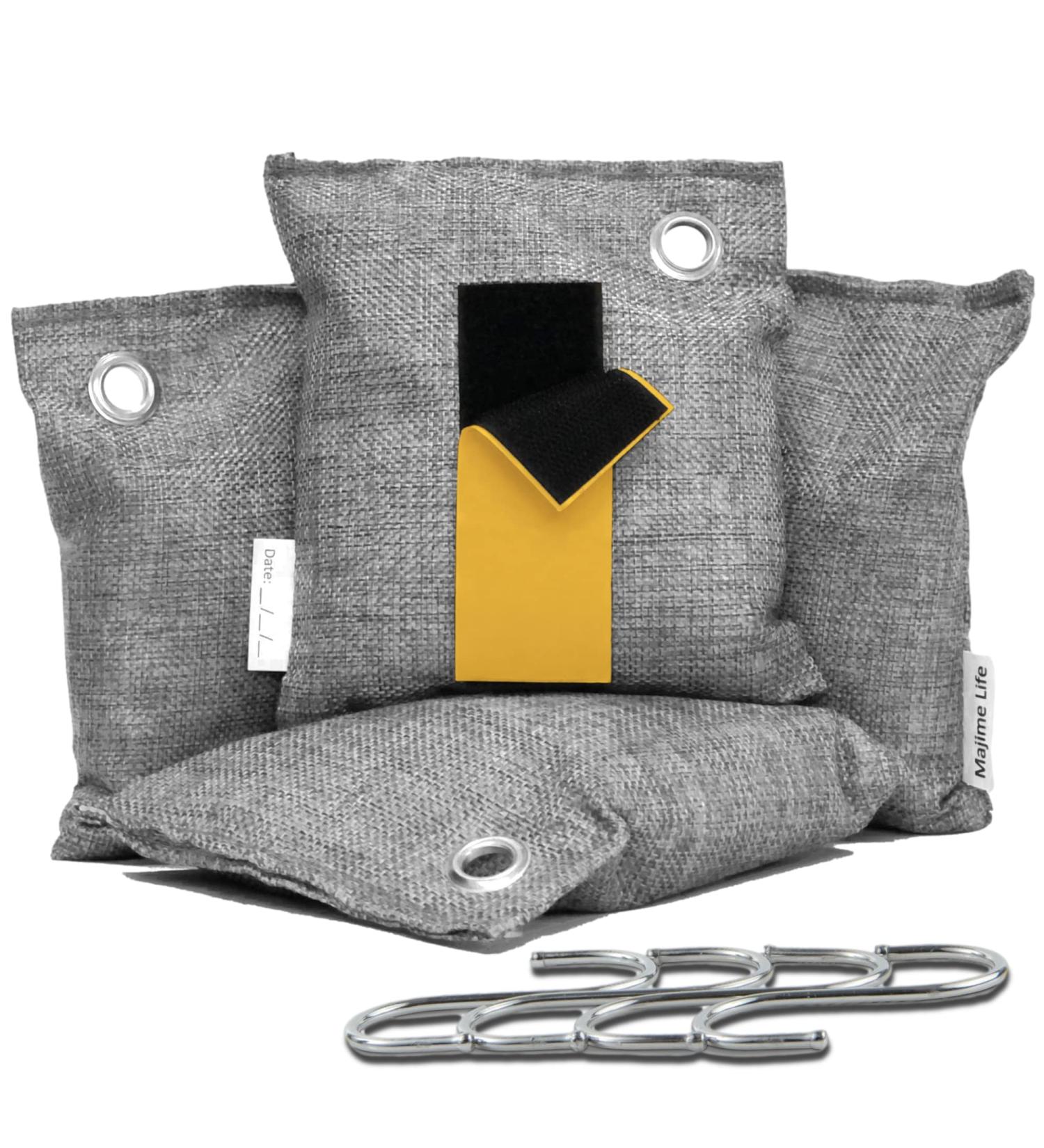 Majime Life Bamboo Charcoal Air Purifying Bag Set - 4x7.1oz with S Hooks - Odor Absorber & Deodorizer for Home - Natural Activated Charcoal Bags - Odor Eliminator - Buy Online on GoSupps.com