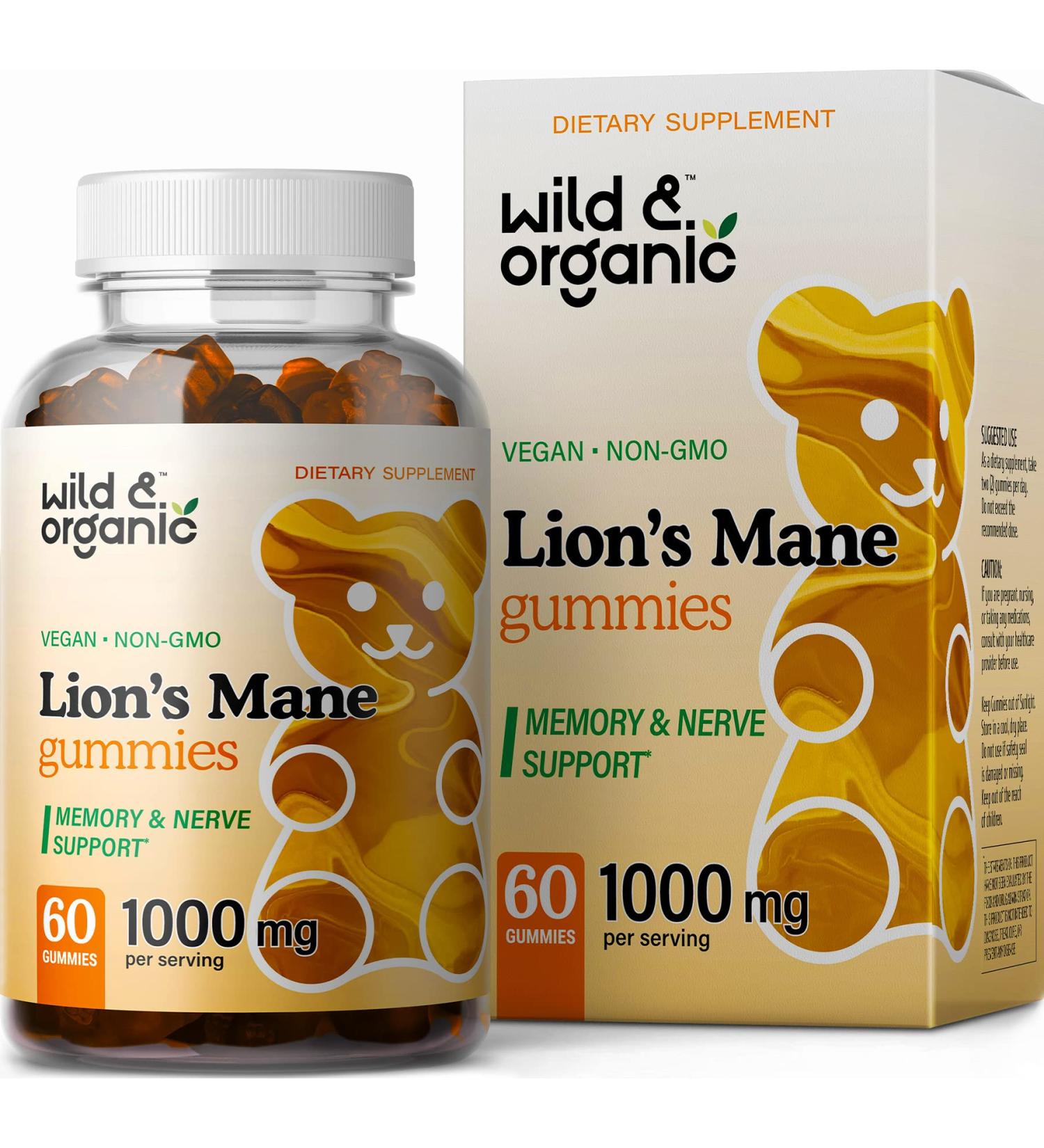 Organic Lion's Mane Gummies - Vegan Hericium Erinaceus Supplement - Brain & Cognitive Health Support - 60 Count - Buy Online on GoSupps.com