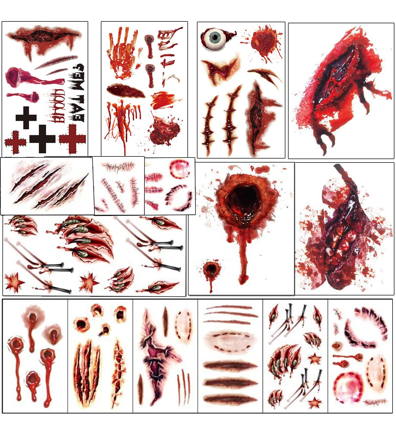 Tazimi Halloween Realistic Horror Wound Temporary Tattoos - Masquerade Prank Fake Tattoo Stickers for Adults - Spooky Halloween Face Makeup & Body Art - Buy Online on GoSupps.com