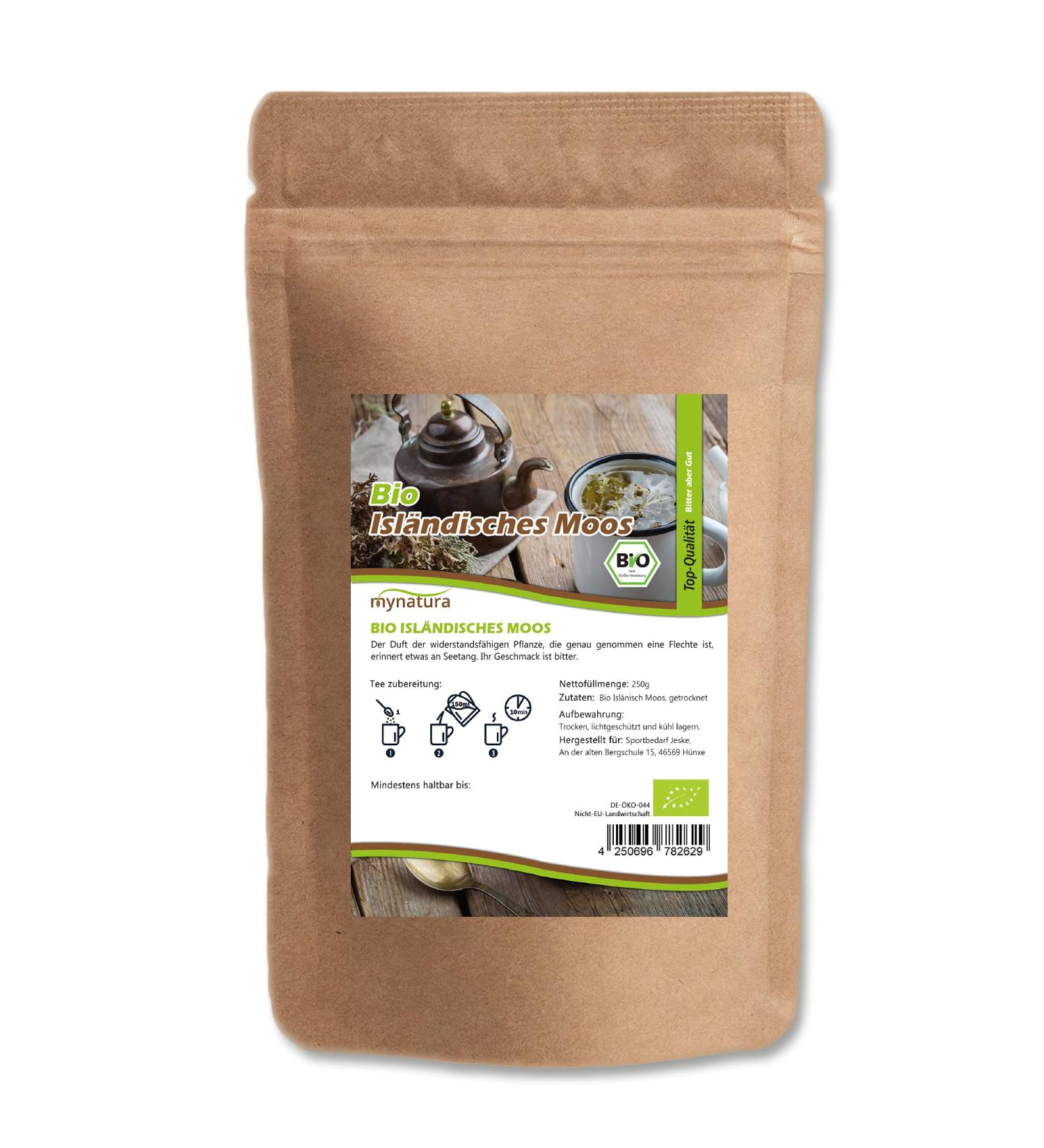 Jeske Sports Supplies Mynatura Organic dried Icelandic moss tea I Island moss I Irish Moss I Cetraria islandica I Vegan I Natural product I In bag 250g - Buy Online on GoSupps.com