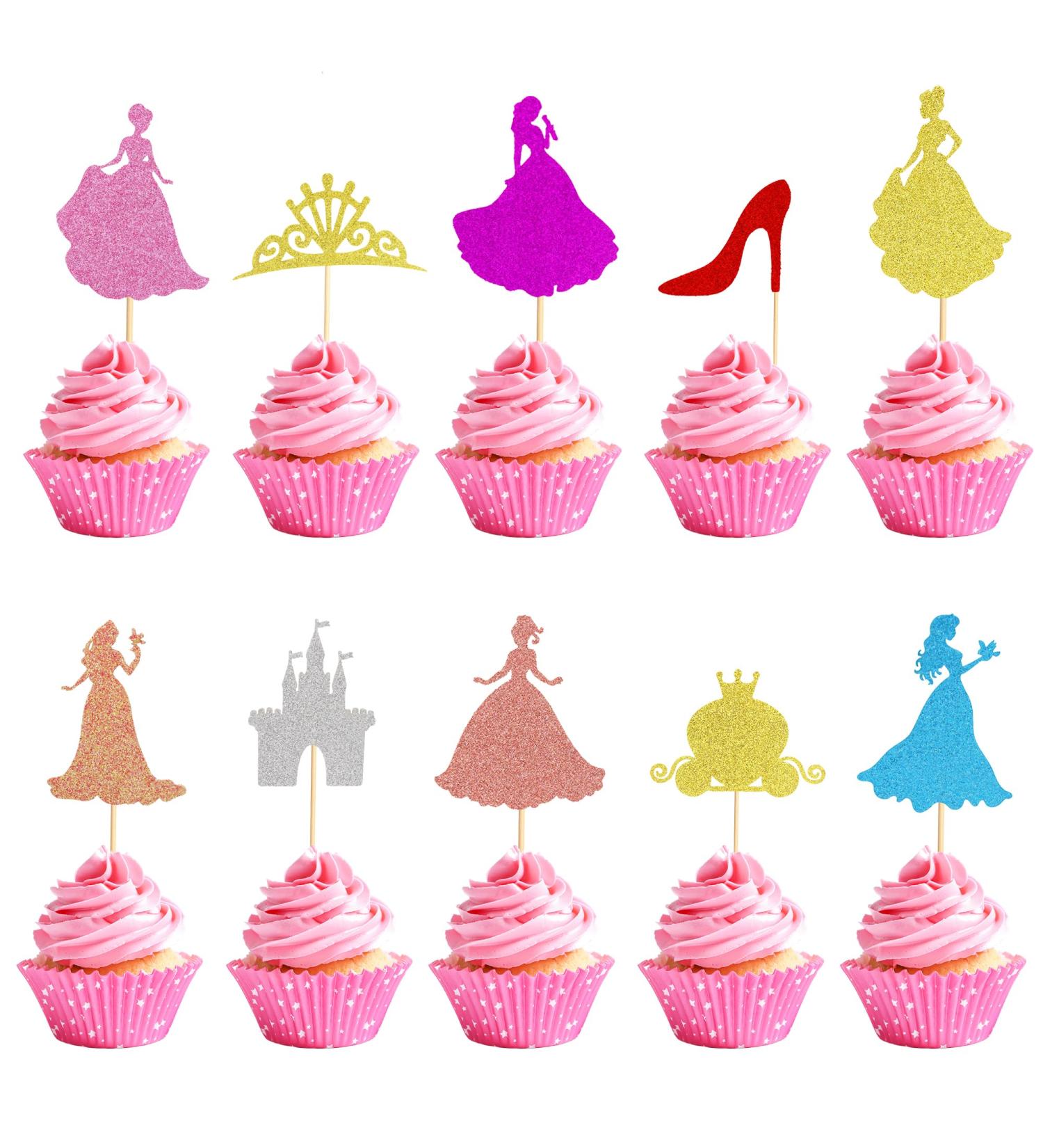 Arthsdite 30Pcs Princess Cupcake Toppers Crown Castle Girl High Heel Cake Toppers Decorations Birthday Fruits Picks for Princess Girl Baby Shower Theme Party Decoration New Princess - Buy Online on GoSupps.com