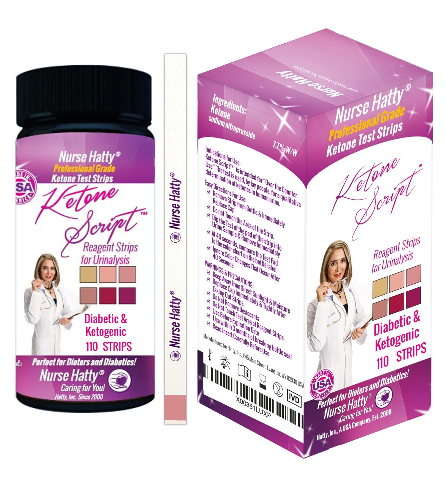 Nurse Hatty 110ct. Ketone Script Ketone Test Strips - URS-1K - Extra Long Strips