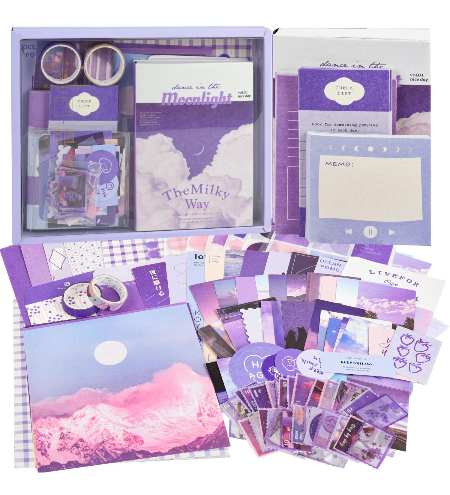 348pcs Scrapbook Kit with Aesthetic Paper, Stickers, Washi Tape - Art Journaling Set for Bullet Journal, Planners - DIY for Adults, Teens, Girls - Moonlight Theme - Buy Online on GoSupps.com