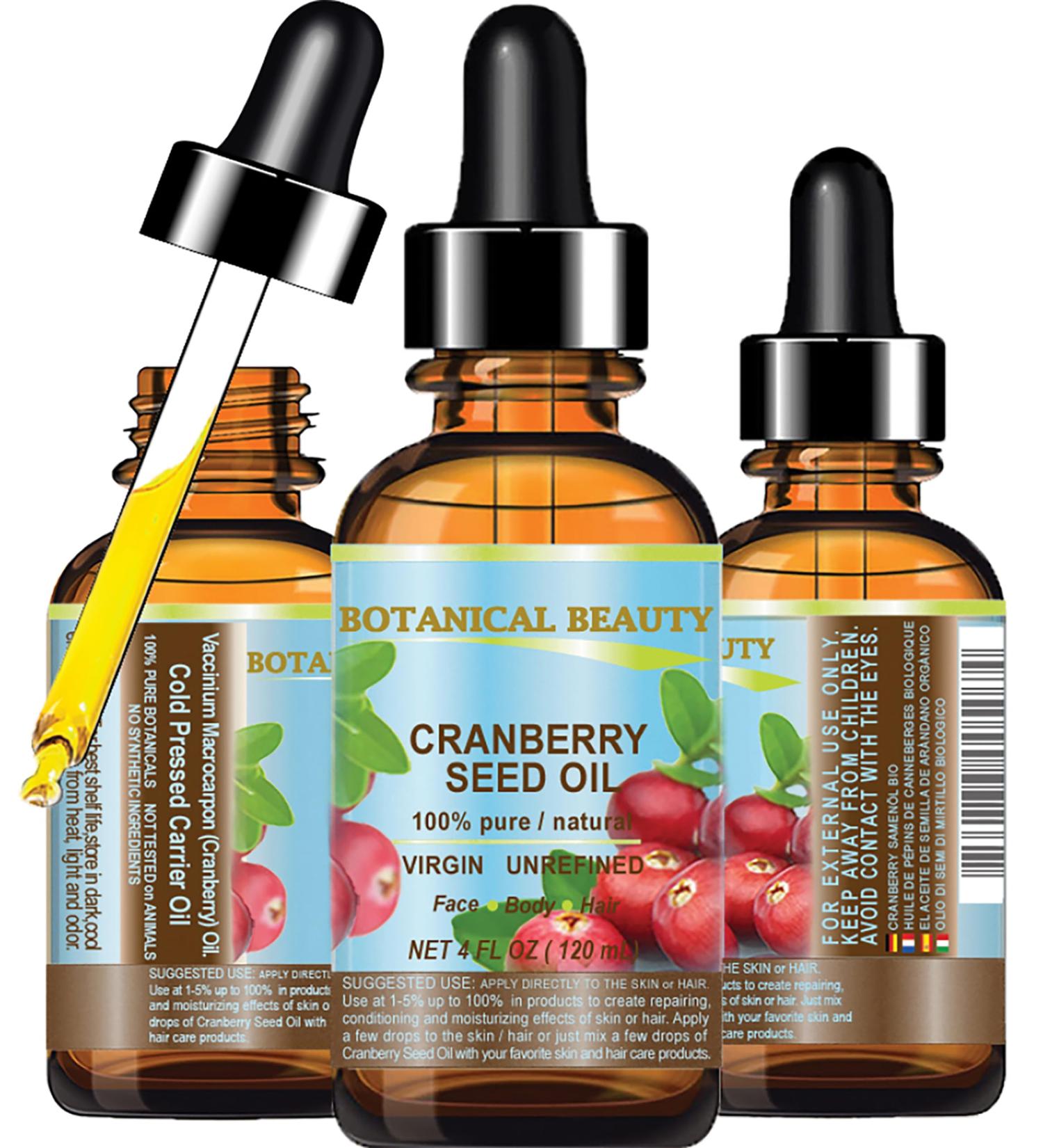 Botanical Beauty CRANBERRY SEED OIL 100% Pure Natural Unrefined Virgin Cold Pressed Carrier Oil 4 Fl Oz - 120 ml. for Face Skin Body Hair Lips Nails Anti - Aging Face Oil - Buy Online on GoSupps.com