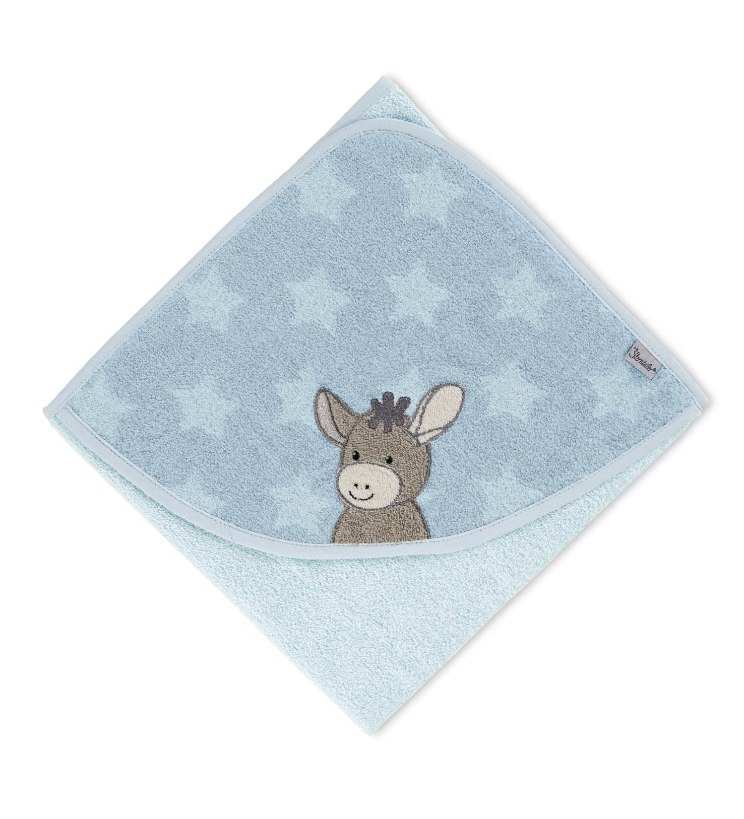 Sterntaler Hooded Bath Towel Donkey Emmi | Light Blue Stars | 0+ Months | 80x80 cm | Best Quality International Shipping - Buy Online on GoSupps.com