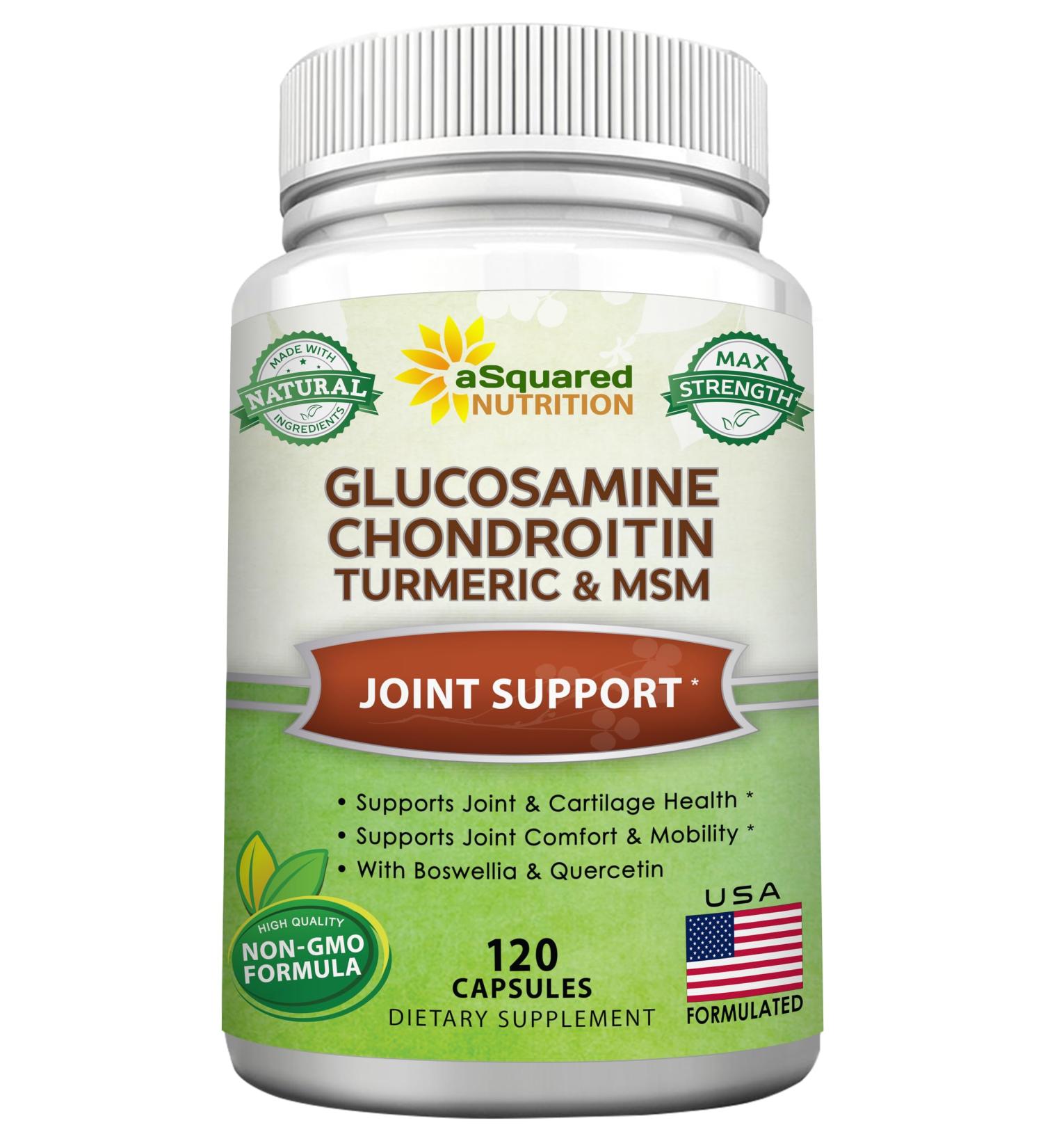 aSquared Nutrition Glucosamine Chondroitin Turmeric MSM Boswellia - 120 Capsules - Joint Support Supplement - Joint Support Relief Pills for Health - Natural Supplement for Back Knee & Hands - Buy Online on GoSupps.com