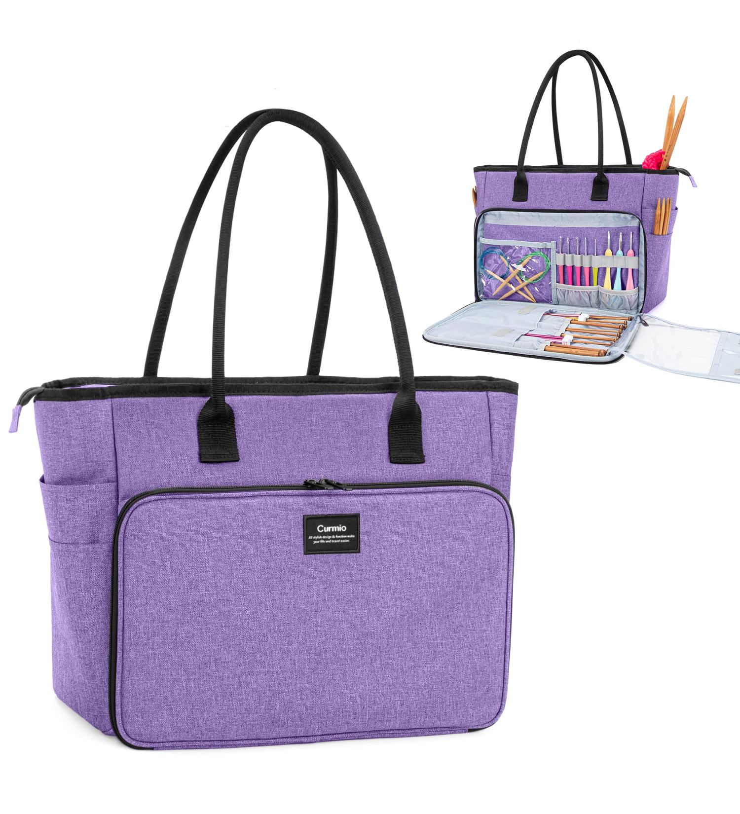 CURMIO Yarn Storage Bag for Knitting & Crochet Projects - Fits Needles up to 14in, Yarn Skeins, Hooks - Purple (Bag Only) - Buy Online on GoSupps.com