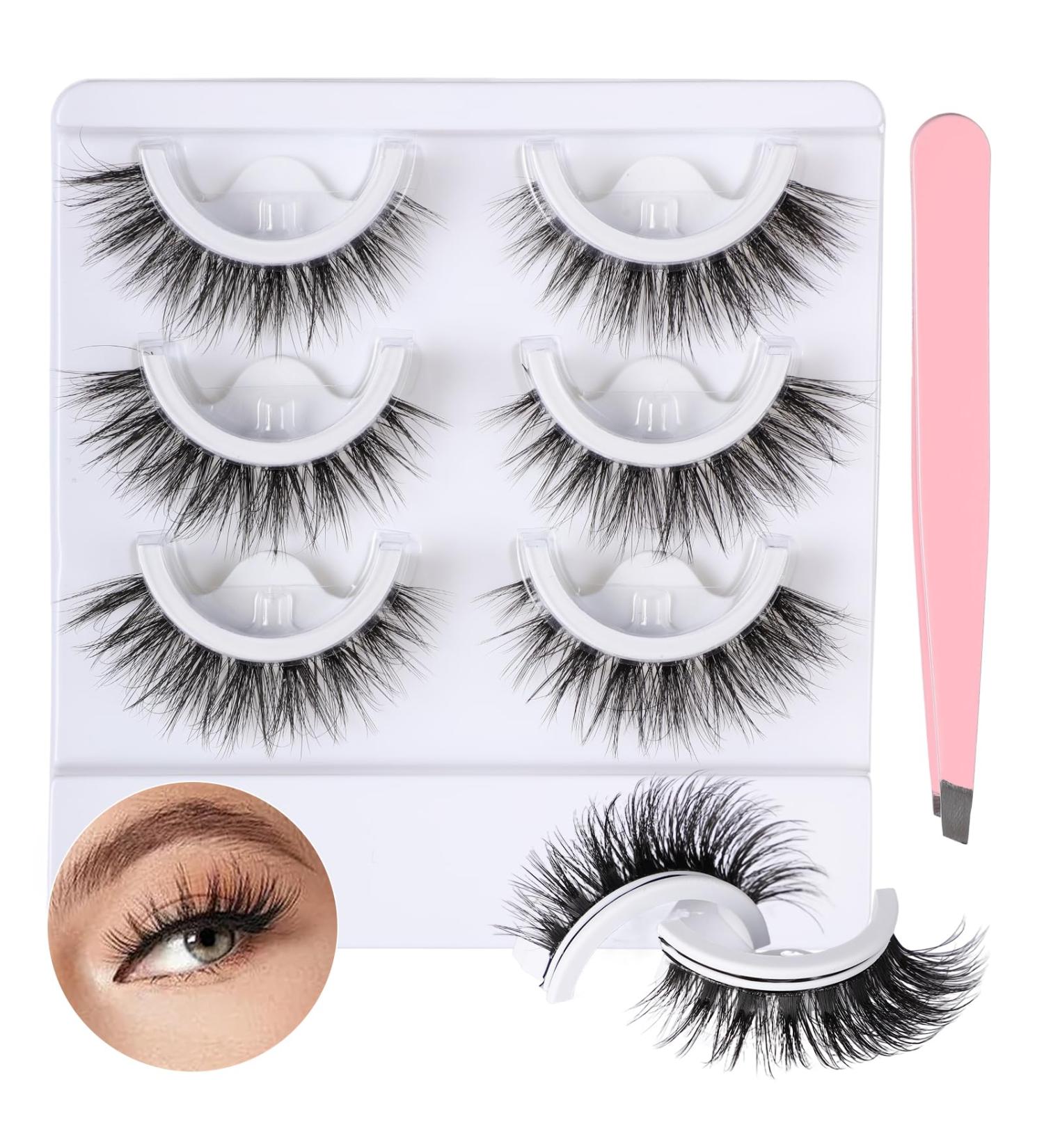 3 Pairs Self-Adhesive Eyelashes No Glue Needed False Eyelashes 3D Natural Wispy Lashes 16mm Faux Mink Lashes with Tweezers - Buy Online on GoSupps.com