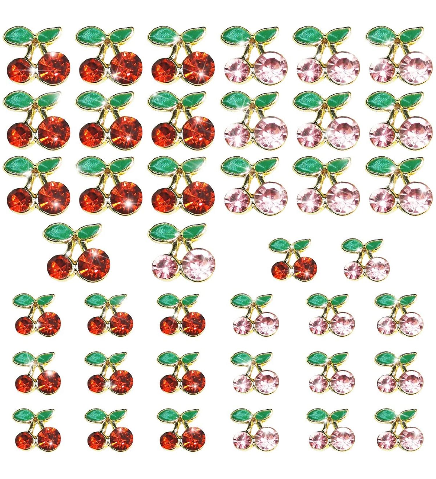 40pcs 3D Cherry Nail Charms Rhinestones - Pink/Red Gold 6mm/8mm - Cute Fruit Gems for DIY Manicure - Buy Online on GoSupps.com