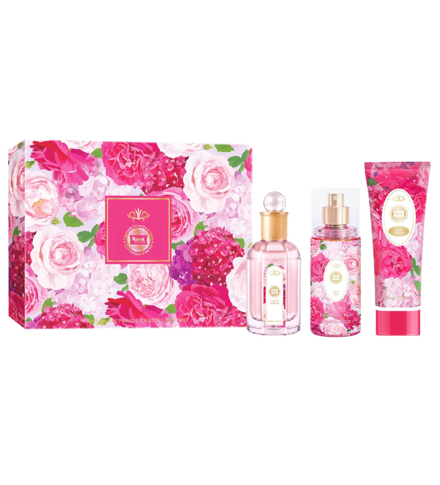 Hybrid & Company Women Rose Pink 3 Pcs Gift Set 50ml-Perfume&100ml-Mist&80ml-Shower Gel - Buy Online on GoSupps.com