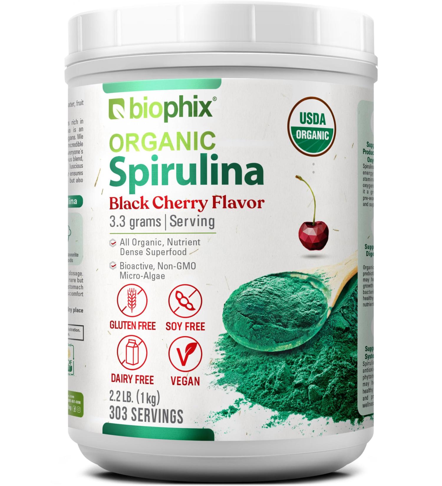 biophix Organic Spirulina Powder 2.2 lb Black Cherry Flavor - Protein-Rich Nutrient-Dense Superfood - Powerful Antioxidant - Supports Immune Health - Buy Online on GoSupps.com