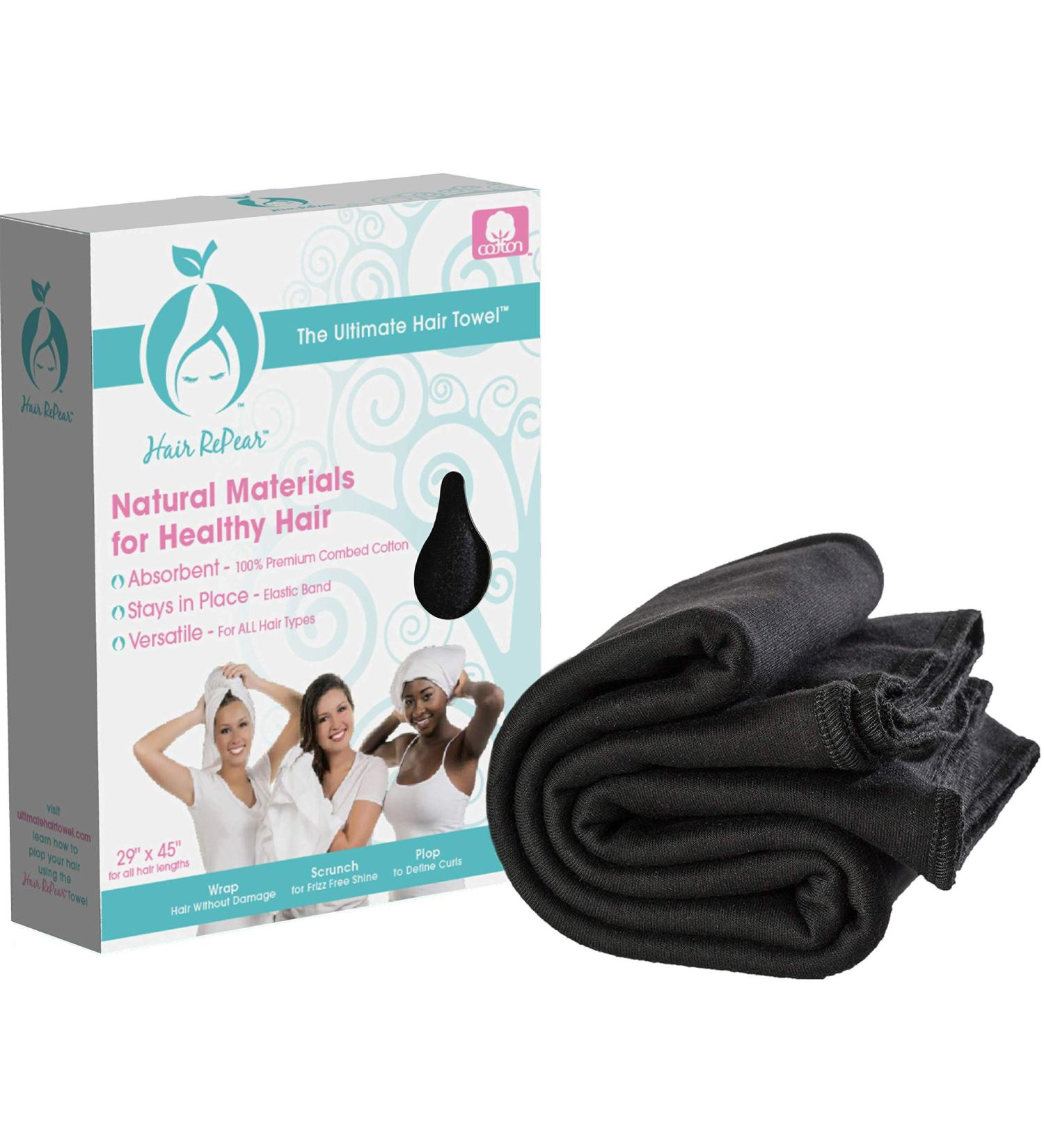 Hair RePear Ultimate Hair Towel - Anti Frizz Premium Cotton - Perfect for Curly, Wavy, Straight Hair - 3 Sizes Available - Black - Buy Online on GoSupps.com