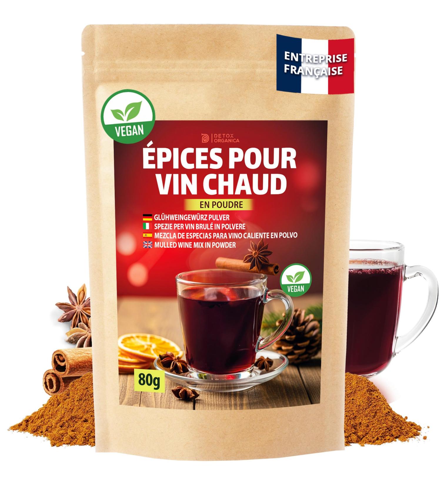 DETOX ORGANICA M lange pices Vin Chaud - pices Cannelle Anis toil et Autres pices de Qualit Premium - Id al pour Boissons Hivernales de No l Punch - 100% Naturel et Vegan (80g Poudre) - Buy Online on GoSupps.com