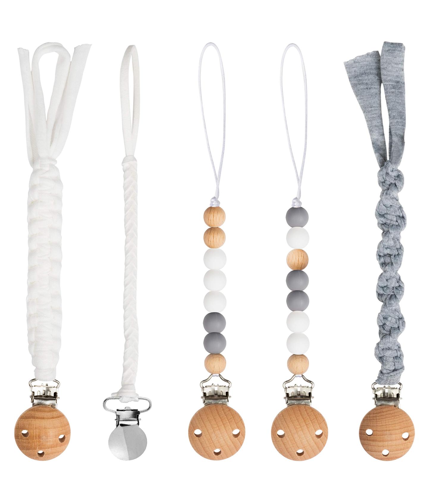 CJiangpo 5Pcs Babies Pacifier Clips - Metal Teething Toy & Cotton Rope Clip for Baby Shower Gift - White - Buy Online on GoSupps.com