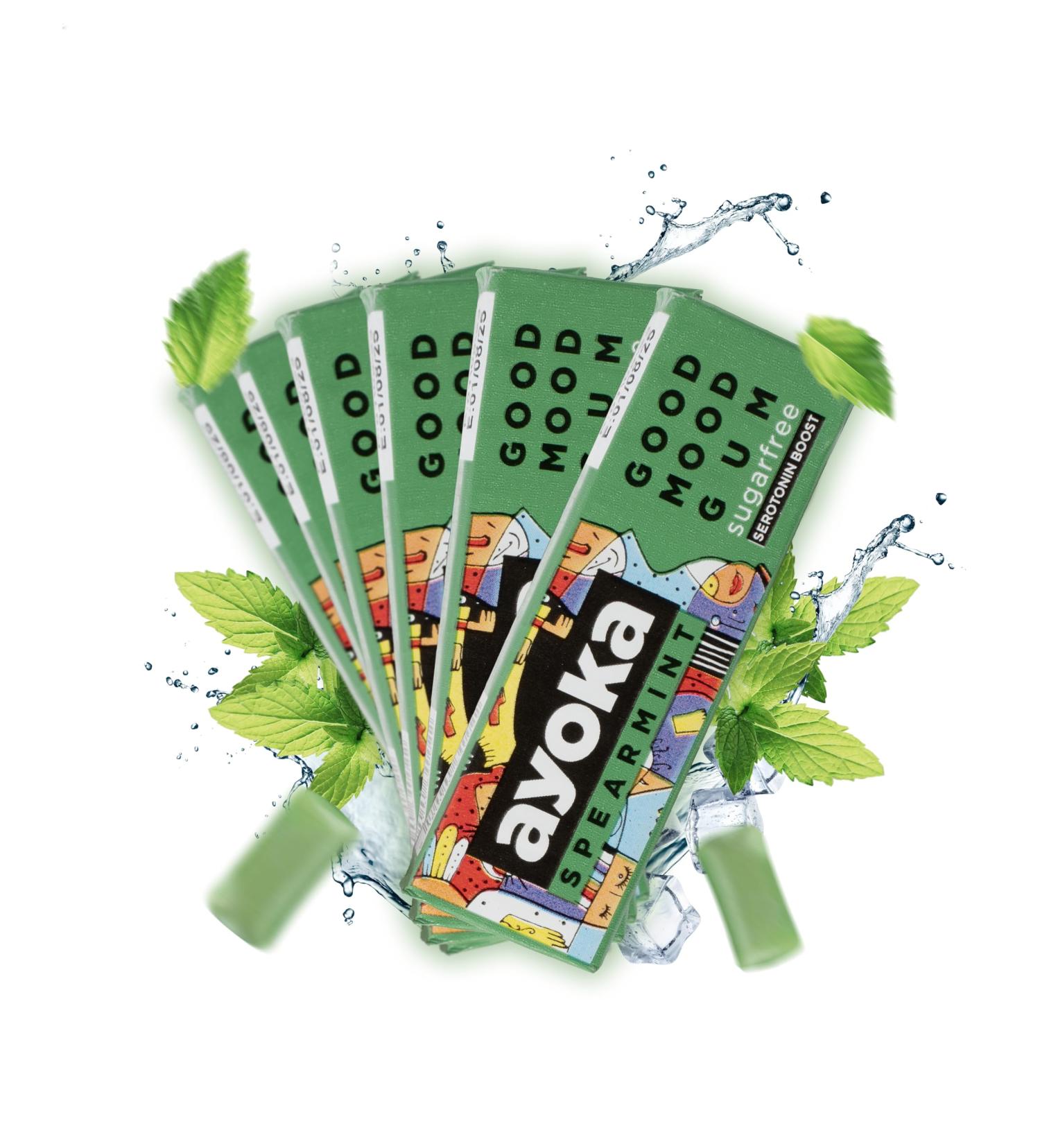 Ayoka Good Mood Gum Spearmint - Sugar-Free Vegan Chewing Gum | Long-Lasting Taste | Mood-Boosting | 6 Sticks (1 Pack) - International Shipping Available - Buy Online on GoSupps.com
