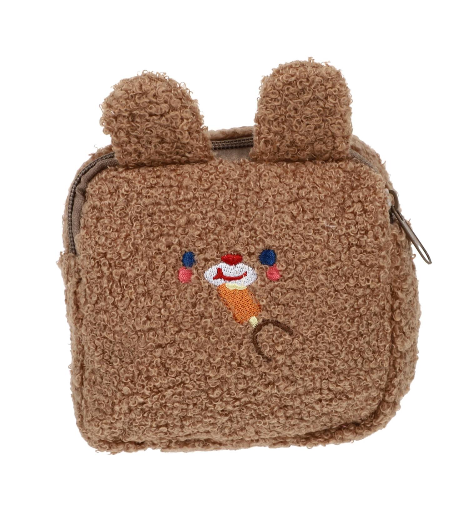 Healifty Plush Aunt Towel Bag Purse for Girls | Zip Around Mini Coin Pouch | Menstrual Pad Bag | Brown 13.5X13.5CM - Buy Online on GoSupps.com