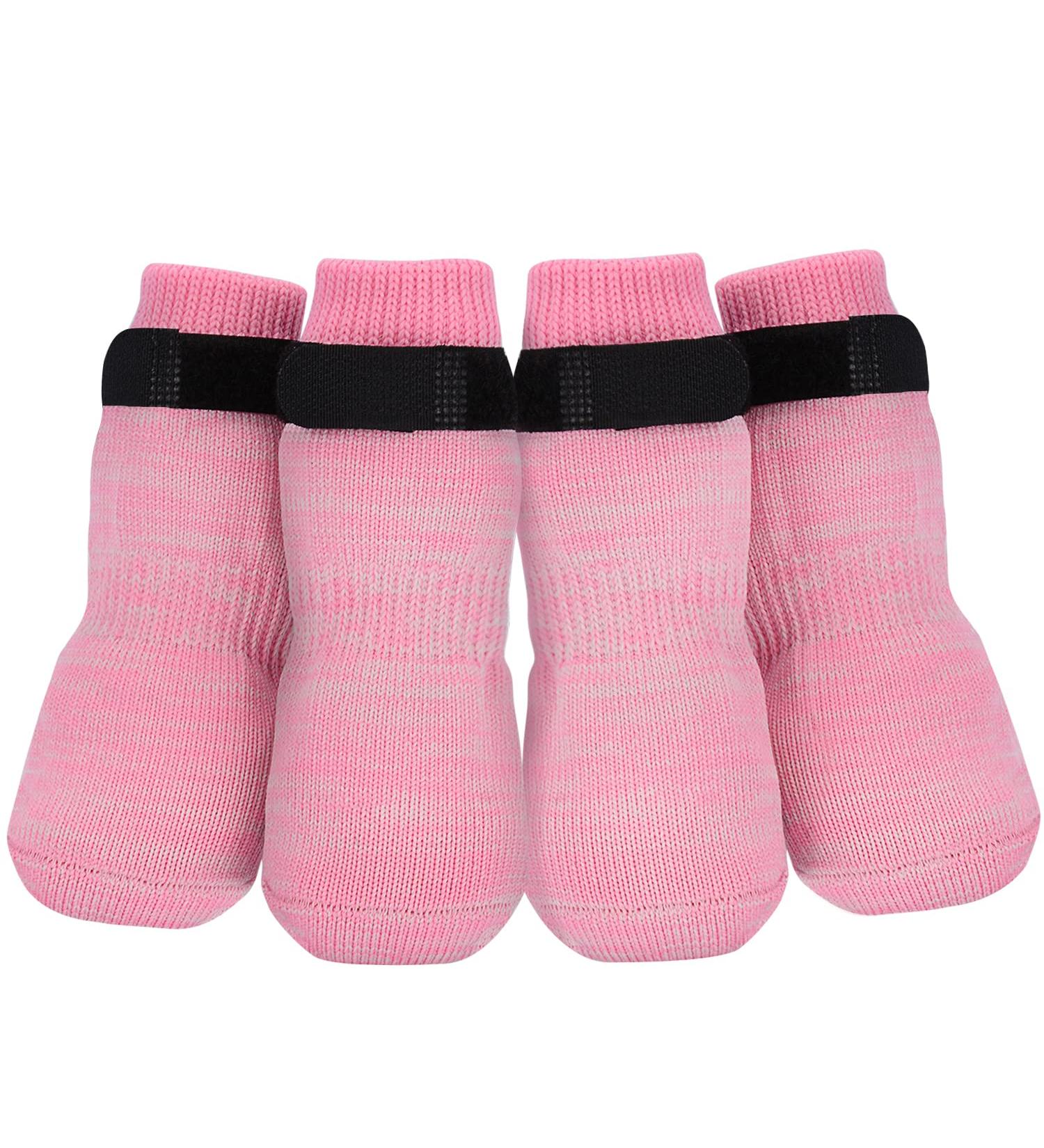 Petloft Anti-Slip Dog Socks | 4-Pack Indoor Slide-Resistant Socks with Adjustable Fastening Tape for Small & Medium Dogs Cats and Puppies (Large Pink Paw) - Buy Online on GoSupps.com