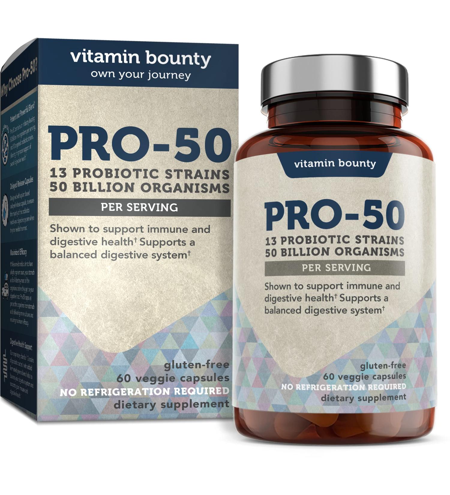 Vitamin Bounty Prebiotics - 50 Billion CFU | 60 Capsules for Digestive Health - Buy Online on GoSupps.com