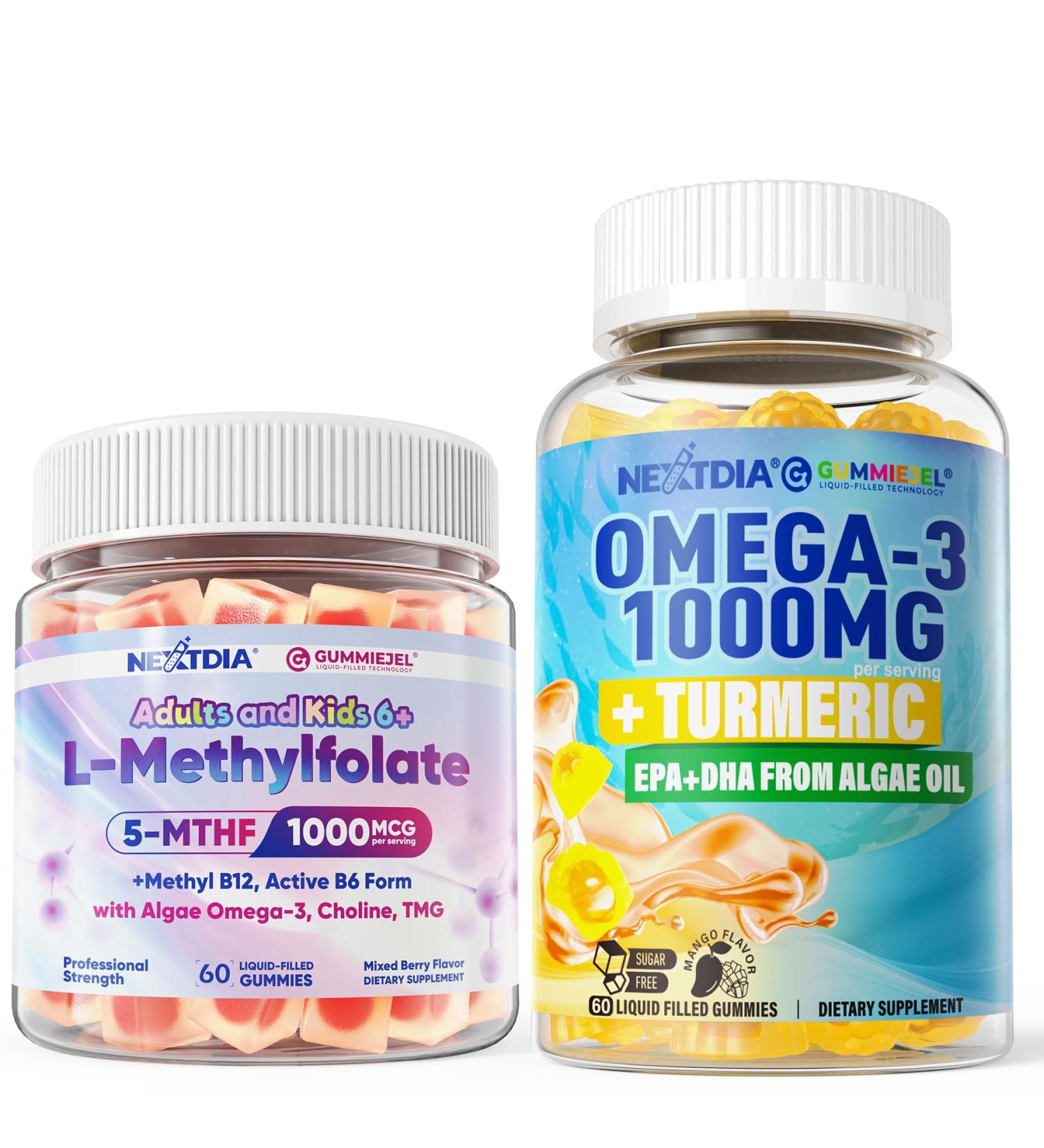 Omega-3 L-Methylfolate 1000 mcg + Methyl B12 Gummies 2Pack - Buy Online on GoSupps.com