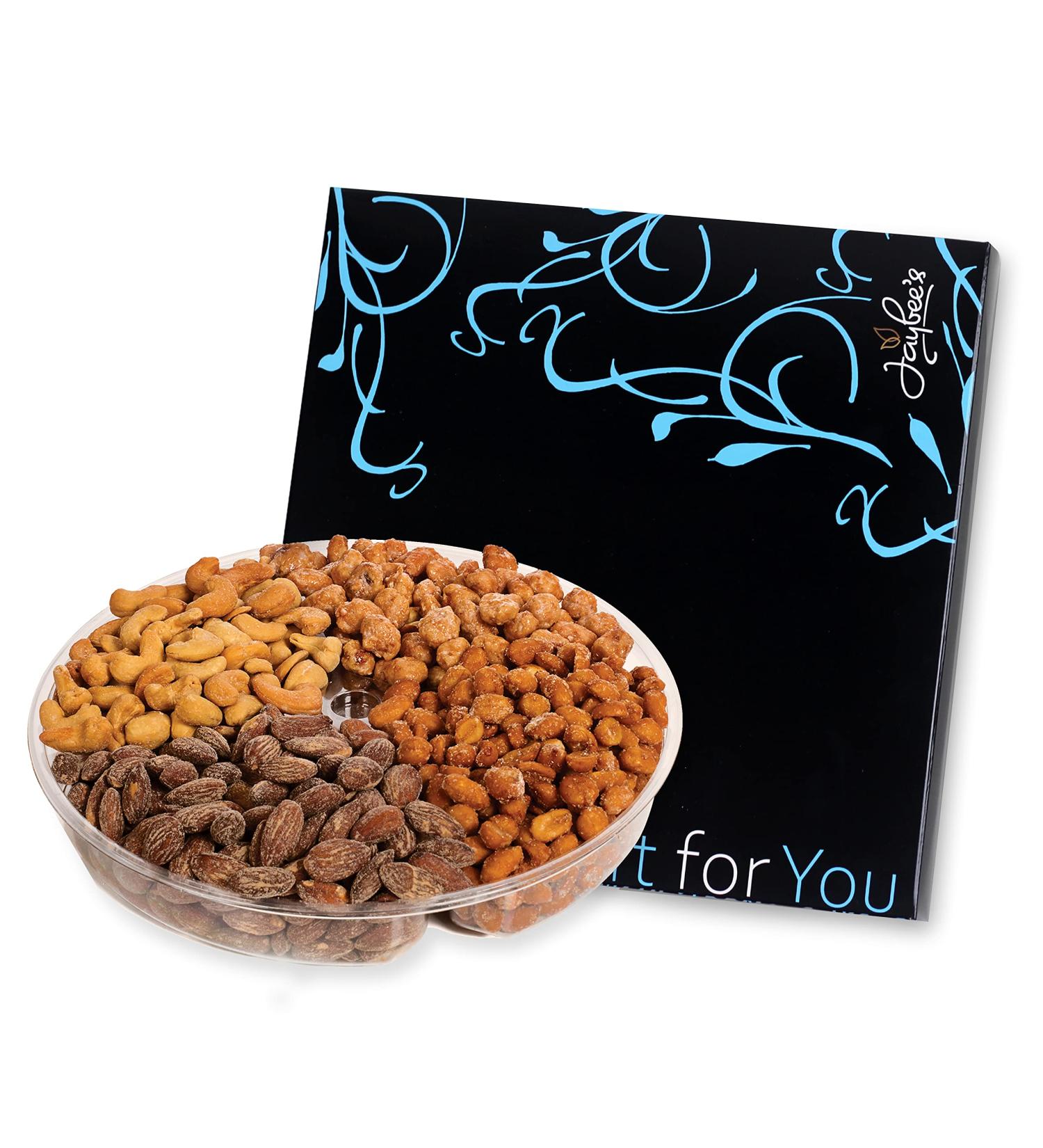 Jaybee's Gourmet Nuts Gift Basket - 4 Section 22 oz | Cashews, Almonds, Toffee & Honey Roasted Peanuts | Kosher | Father's Day, Birthday, Holiday Gift - Buy Online on GoSupps.com