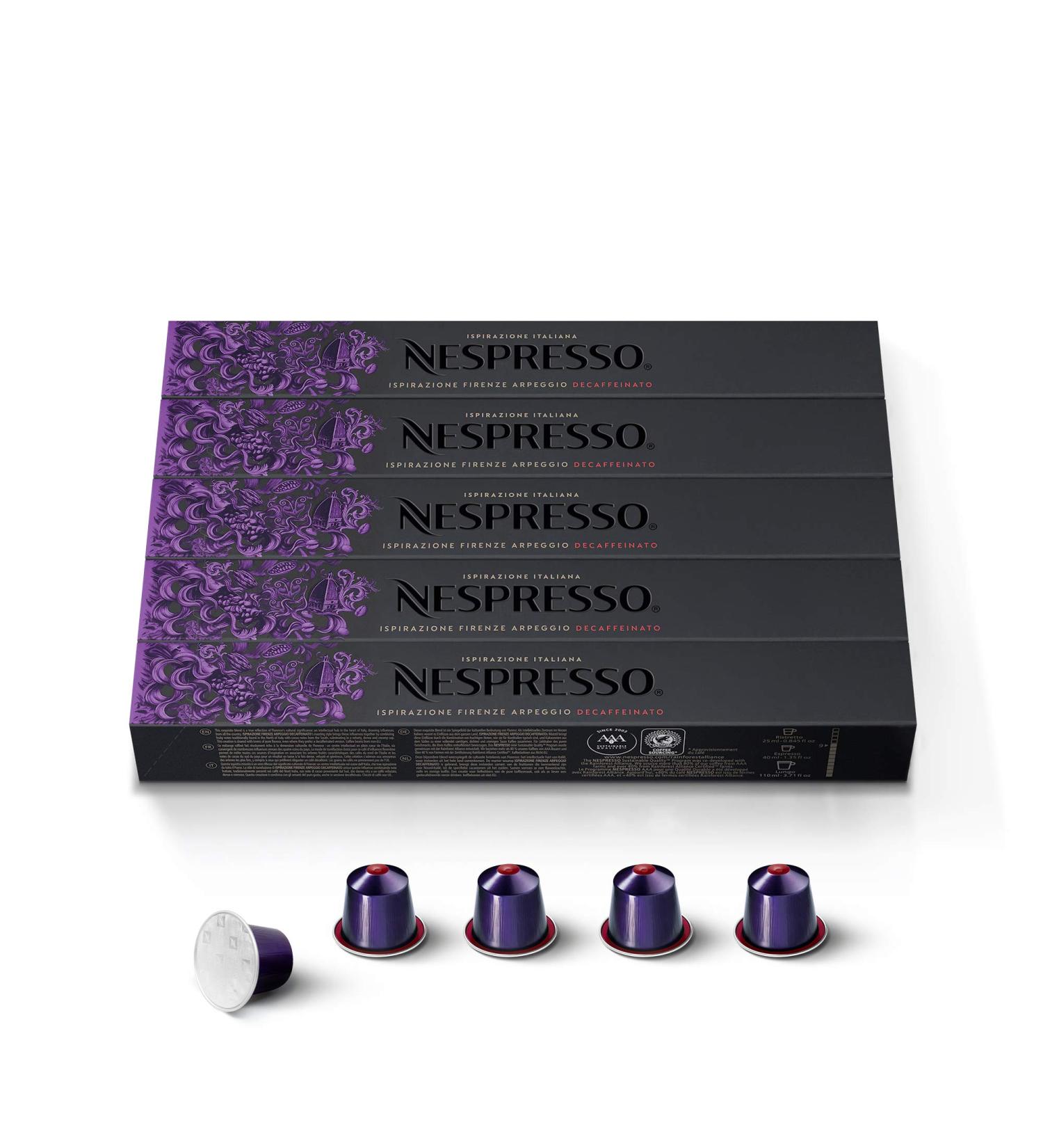 Nespresso Arpeggio Decaffeinato Dark Roast Coffee Pods - 50 Count | 10 Count Pack of 5 | 1.35oz Brew | OriginalLine Compatible - Buy Online on GoSupps.com