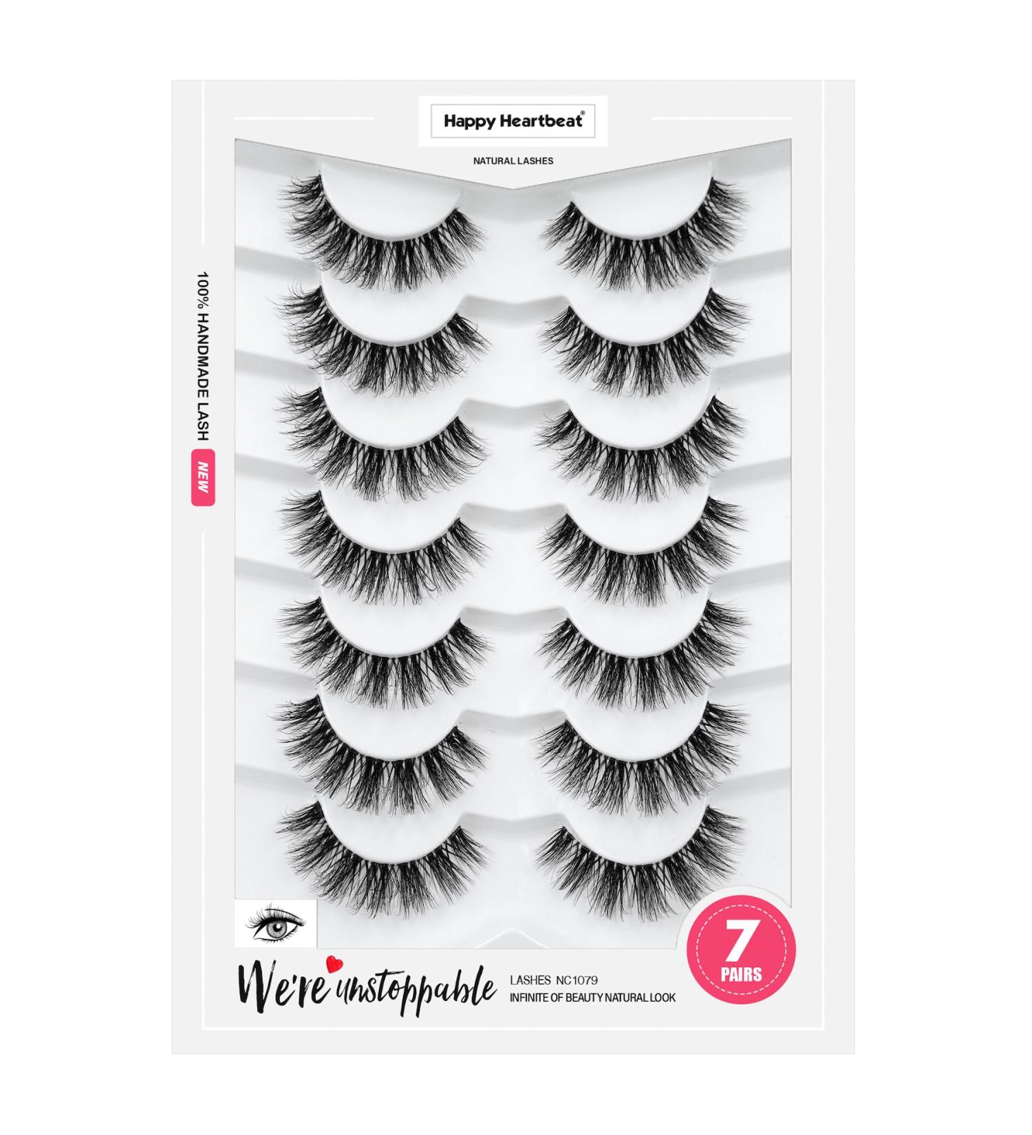 3D Clear Band Soft Faux Mink Cat Eye False Eyelashes - 7 Pairs Natural Wispy Reusable | Happy Heartbeat (No.202) - Buy Online on GoSupps.com