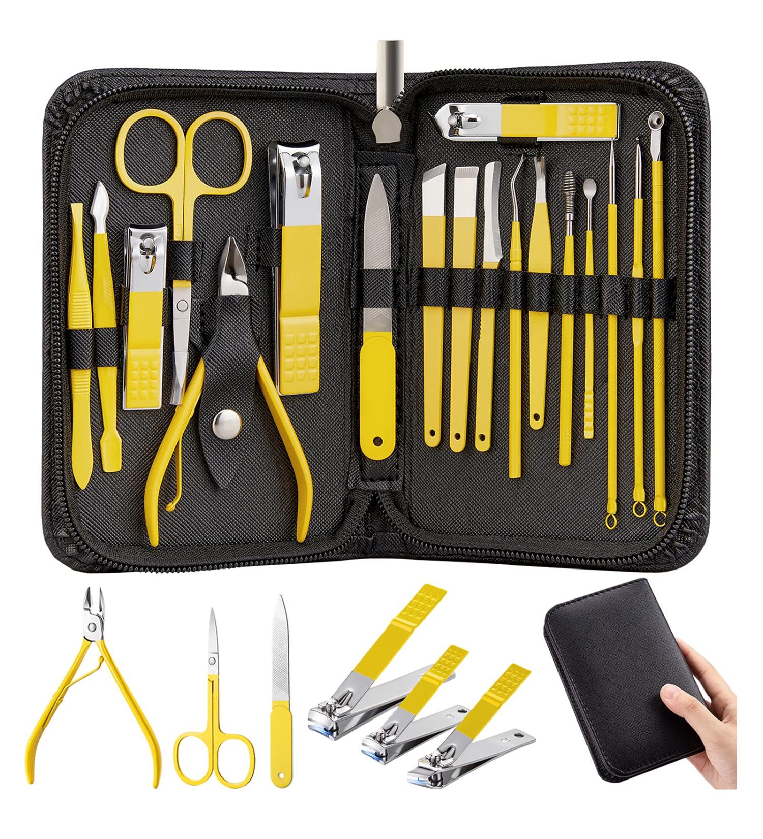 Professional Lemon Yellow Manicure Set from Germany - Stainless Steel Nail Clippers and Pedicure Kit in Luxurious Travel Case for Men and Women - Perfect Gift - Buy Online on GoSupps.com
