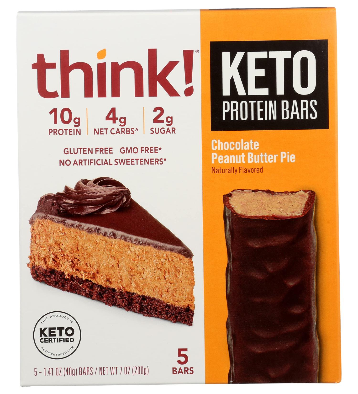 Think! Protein Bars High Protein Snacks Gluten Free Sugar Free Energy Bar with Whey Protein Isolate Chocolate Peanut Butter Pie Nutrition Bars without Artificial Sweeteners Keto 5Pc 7.05 Oz (Pack of 6)