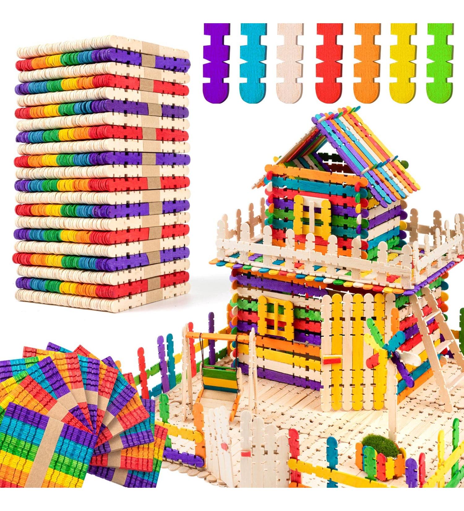 200pcs Colorful Wooden Craft Sticks - Jumbo Sawtooth Popsicle Sticks for DIY Crafts & Kids Education - Buy Online on GoSupps.com