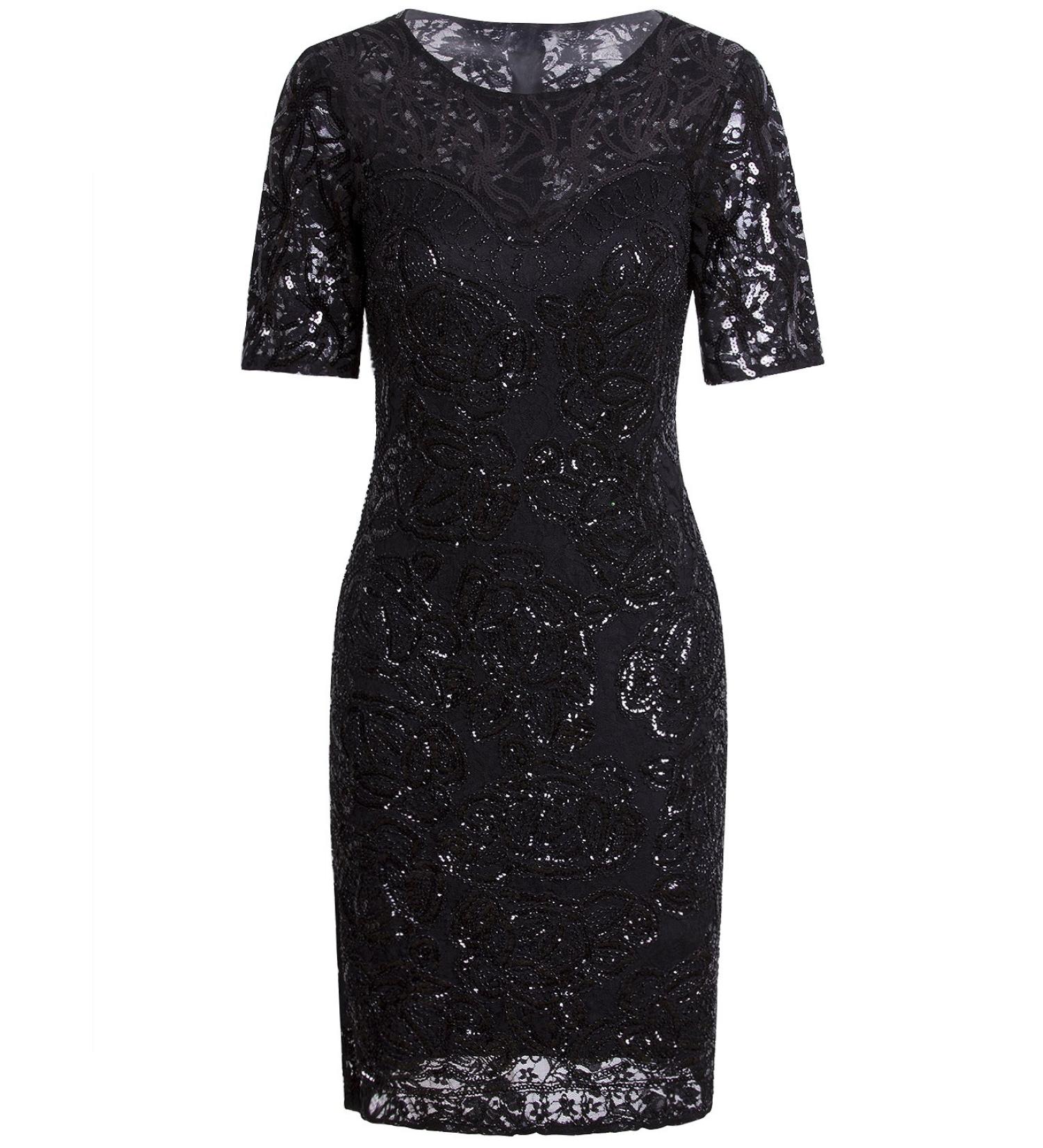 Buy VIJIV Women's Vintage 1920s Gatsby Sequin Beaded Lace Cocktail Dress - L/UK14-16/EU42-44 - Black | International Shipping Available - Buy Online on GoSupps.com