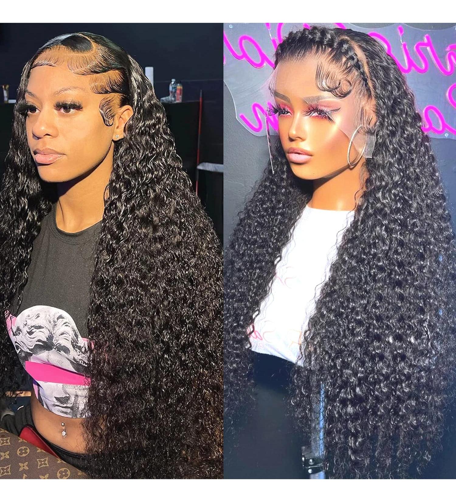 30 Inch Water Wave HD Transparent Lace Front Wig | Brazilian Wet & Wavy Virgin Human Hair | Pre Plucked 150% Density Curly Hair Wig - Buy Online on GoSupps.com