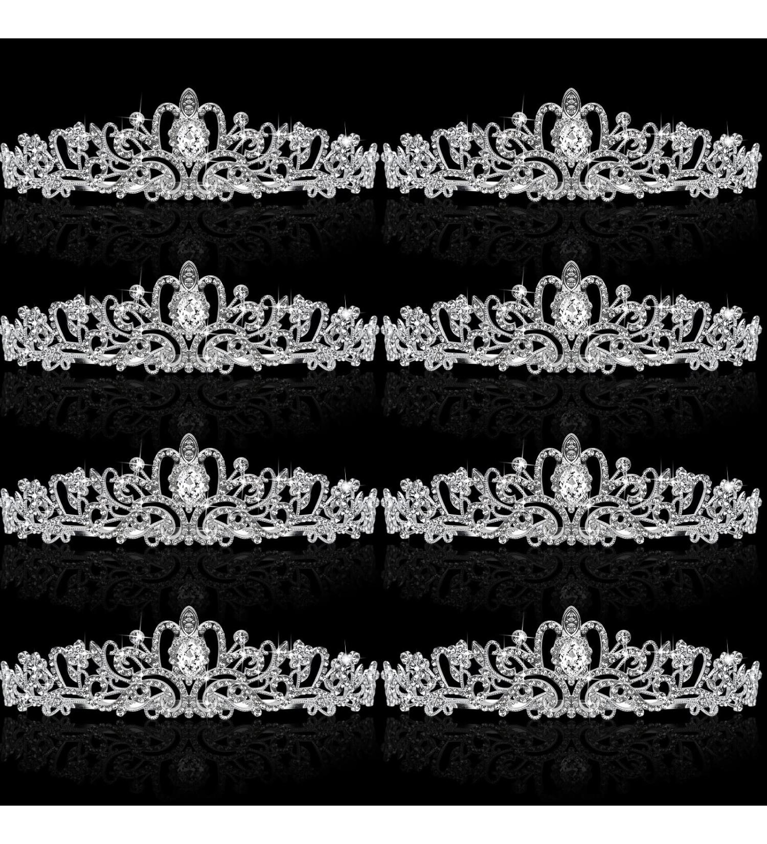 Juinte 8-Piece Silver Crystal Princess Tiaras for Girls & Women - Ideal for Birthday, Wedding Prom & Cosplay - Buy Online on GoSupps.com