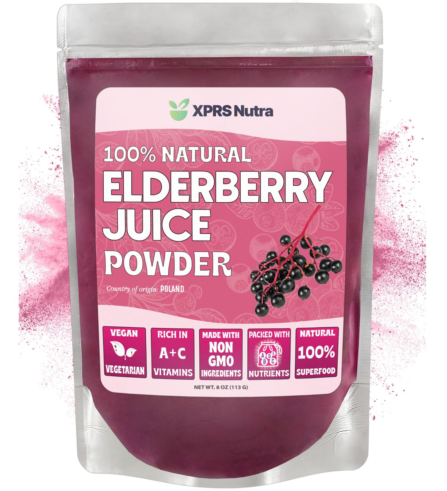 XPRS Nutra Organic Elderberry Juice Powder - Vitamin-Rich Elderberries Supplement - 8 oz - Buy Online on GoSupps.com