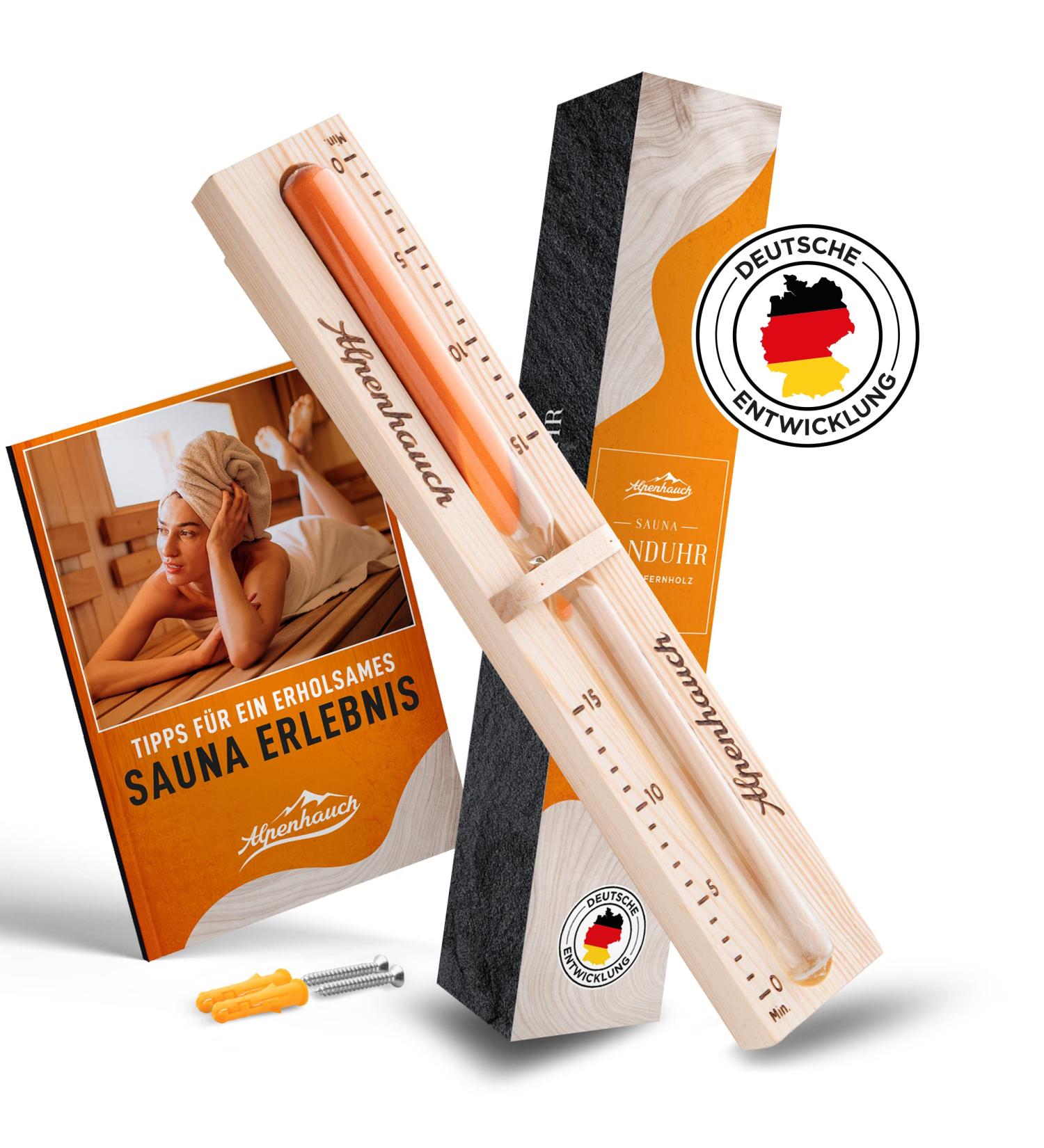 Alpine Breath Sauna Hourglass | 15-Minute Natural Wood Timer | Ultra Fine Sand | Robust Safety Glass | 360 Rotatable | Sauna Book & Assembly Included - Buy Online on GoSupps.com