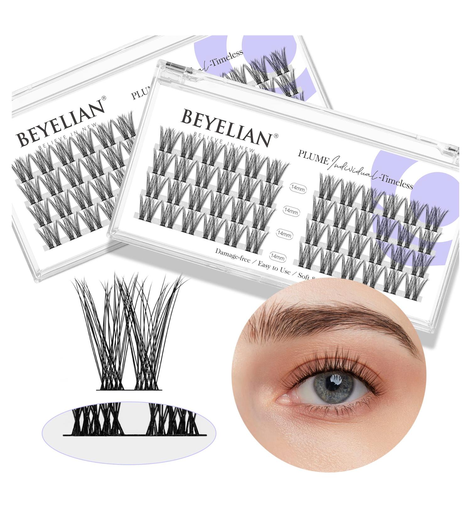 BEYELIAN Cluster Lashes 48 Lash Clusters | DIY Eyelash Extension | Individual Natural Look Reusable Glue Bonded | Super Thin Band | Style2 0.07 14mm Black Band - Buy Online on GoSupps.com