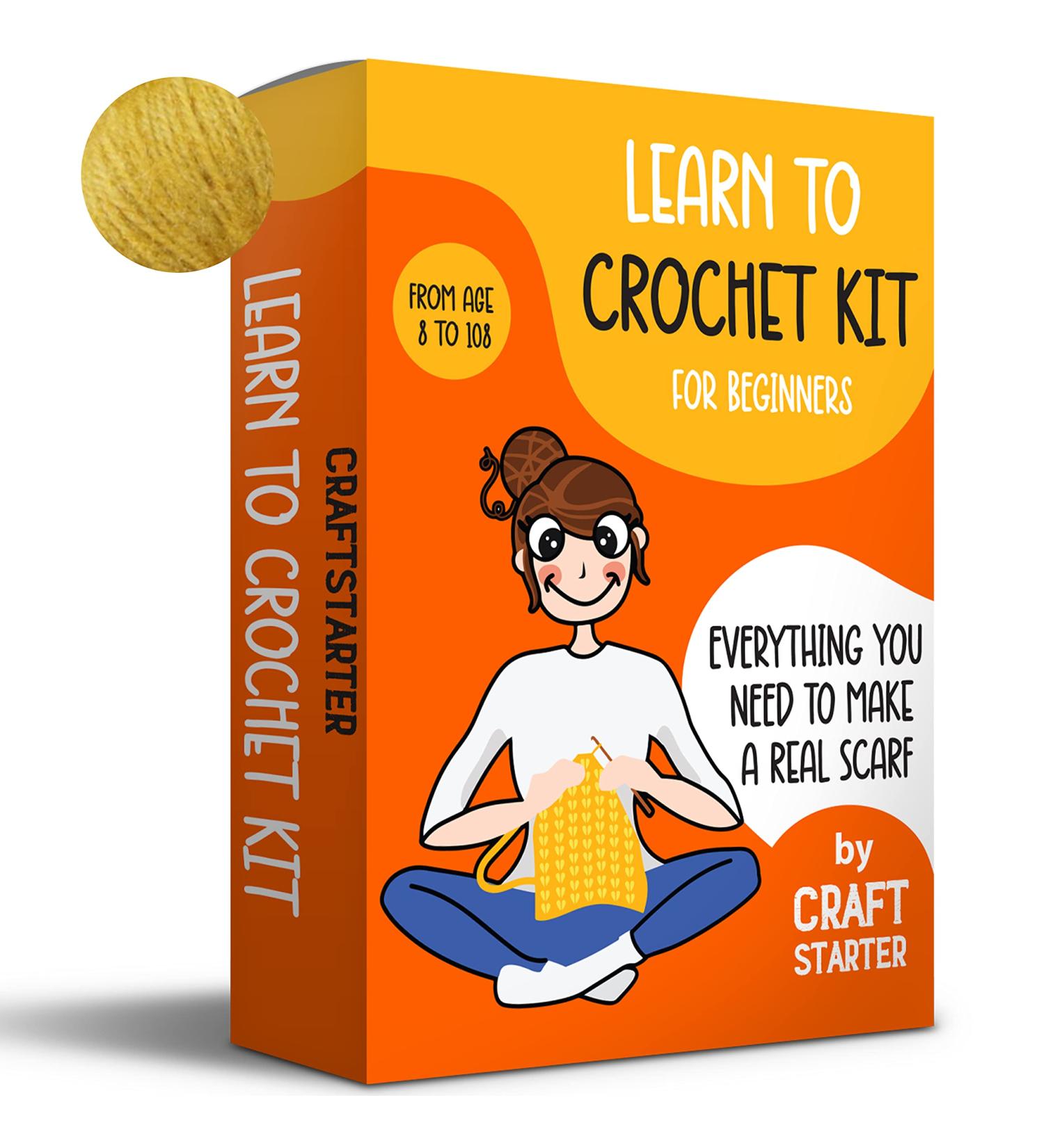 CraftStarter Crochet Kit for Beginners - Yarn, Wooden Crochet Hook, Instructions - Make a Real Scarf - Perfect Gift (Yellow) - Buy Online on GoSupps.com