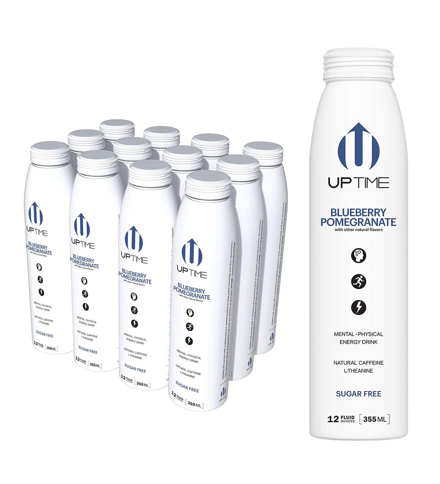 UPTIME Blueberry Pomegranate Zero Sugar Energy Drink - 12oz Bottles (12 Pack) | Natural Caffeine, Sparkling, 5 Calories - Premium Recipe with Natural Flavors | Blueberry Pomegranate Flavor - Buy Online on GoSupps.com