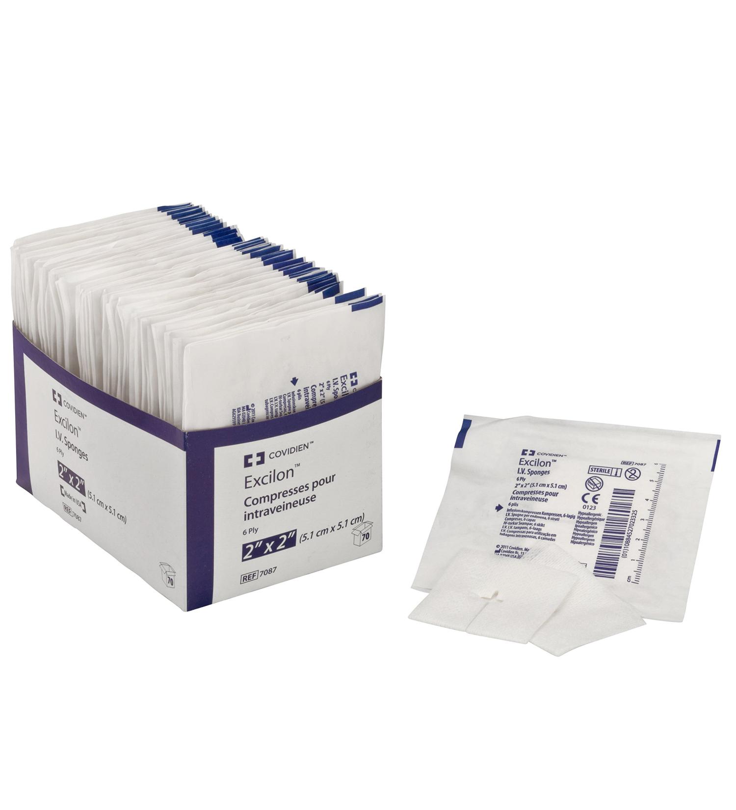 Covidien 7087 Excilon I.V. Sponge Sterile 2's in Peel-Back Package 2 x 2 6-ply (Pack of 70)
