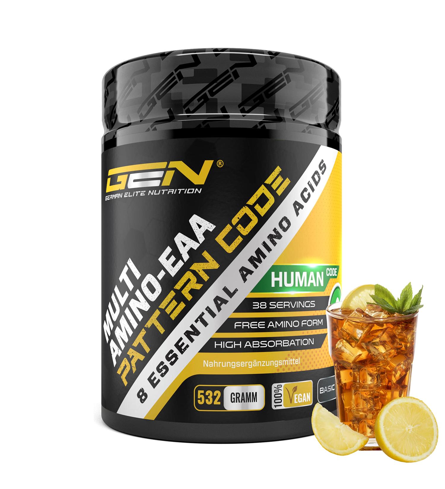 EAA Powder 532g - Ice Tea Lemon Flavor | Human Code | All 8 Essential Amino Acids | Vegan Amino Workout Drink | Delicious Taste - Buy Online on GoSupps.com