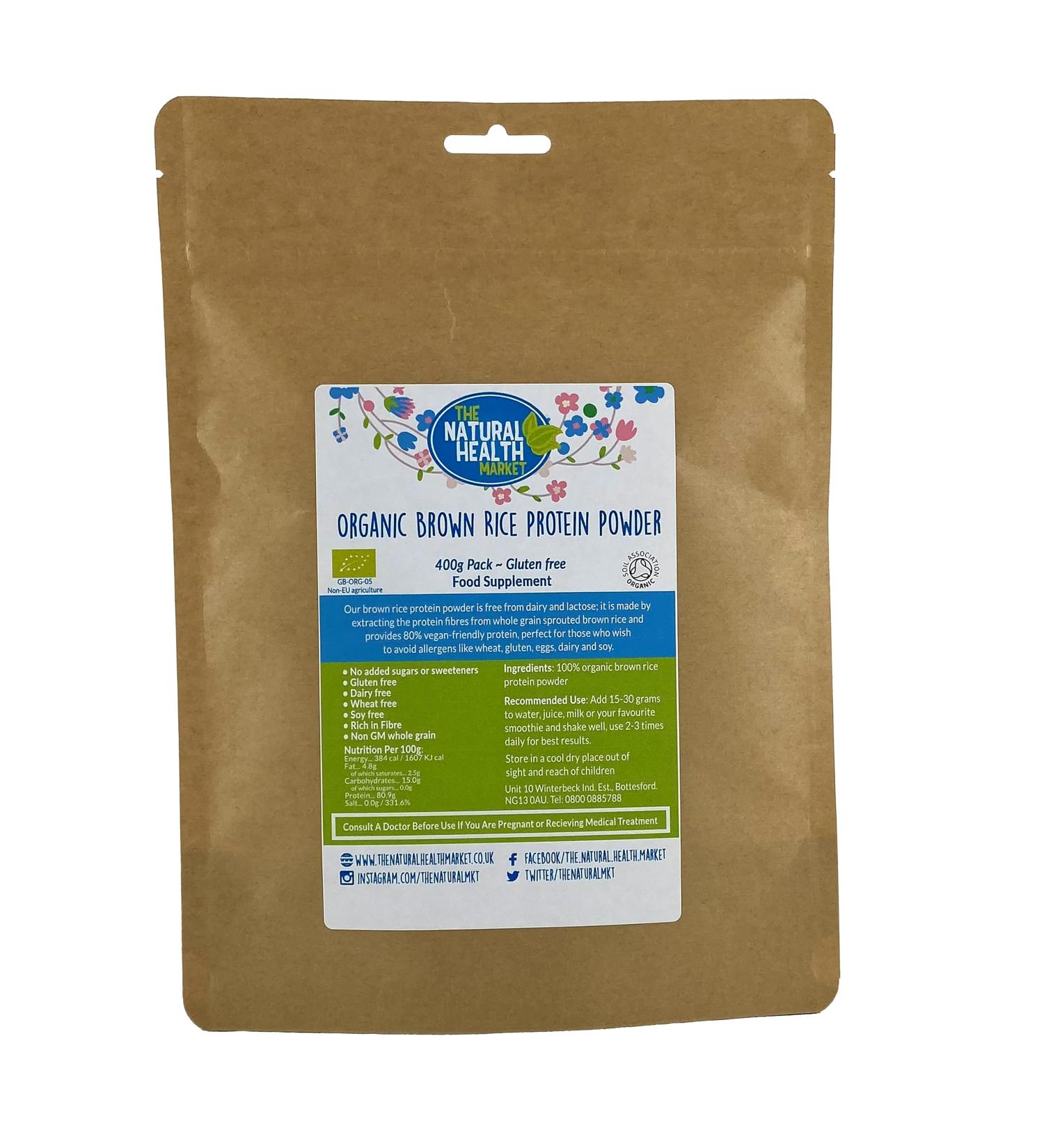 Organic Brown Rice Protein Powder by The Natural Health Market Vegan Protein Source 80% Protein by Weight (400g) Brown Rice 400 g (Pack of 1) - Buy Online on GoSupps.com