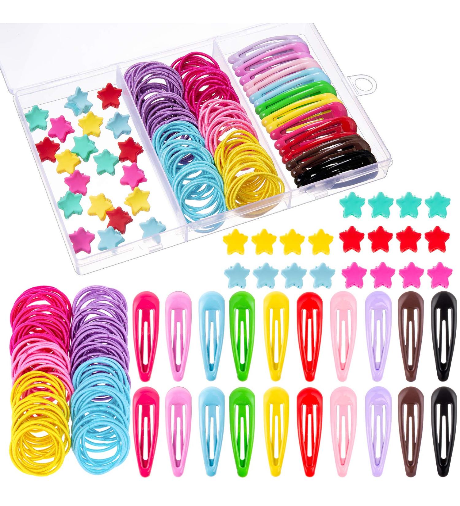 140 Pieces Girls Hair Accessories Set - Colorful Hair Ties & Mini Star Clips for Kids - Buy Online on GoSupps.com