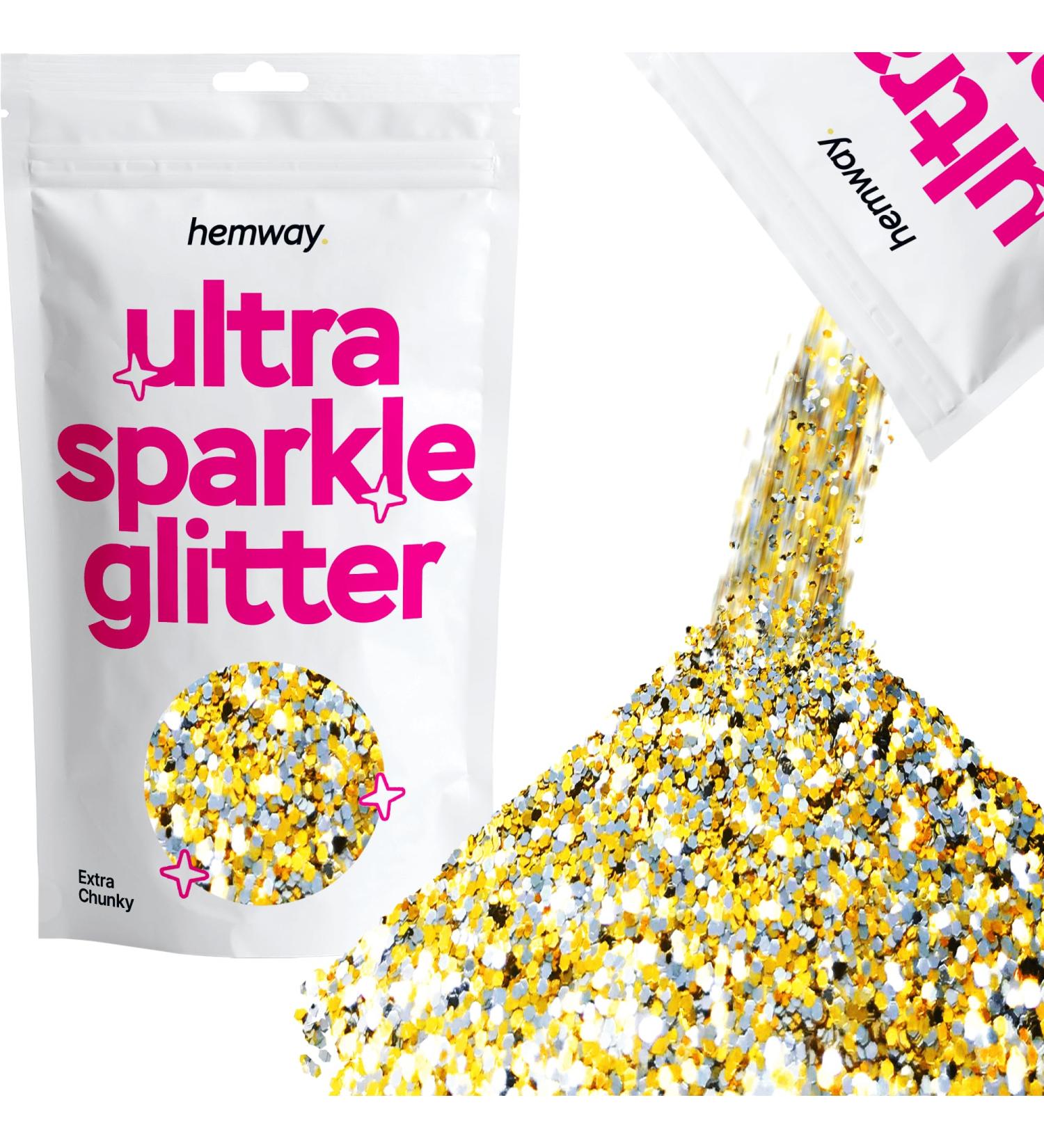 Hemway Extra Chunky Glitter 100g - Cosmetic Safe Silver & Gold 1mm Glitter for Crafting & Makeup - Buy Online on GoSupps.com
