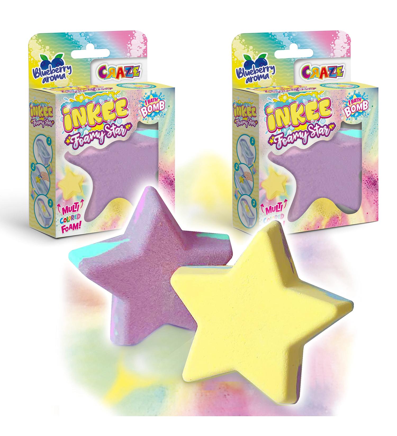 INKEE Foamy Star Bath Bombs for Kids | Set of 2 Star-Shaped Blueberry Scented Creamy Bath Bombs in 2 Colors - Perfect for Fun Bath Time - Buy Online on GoSupps.com