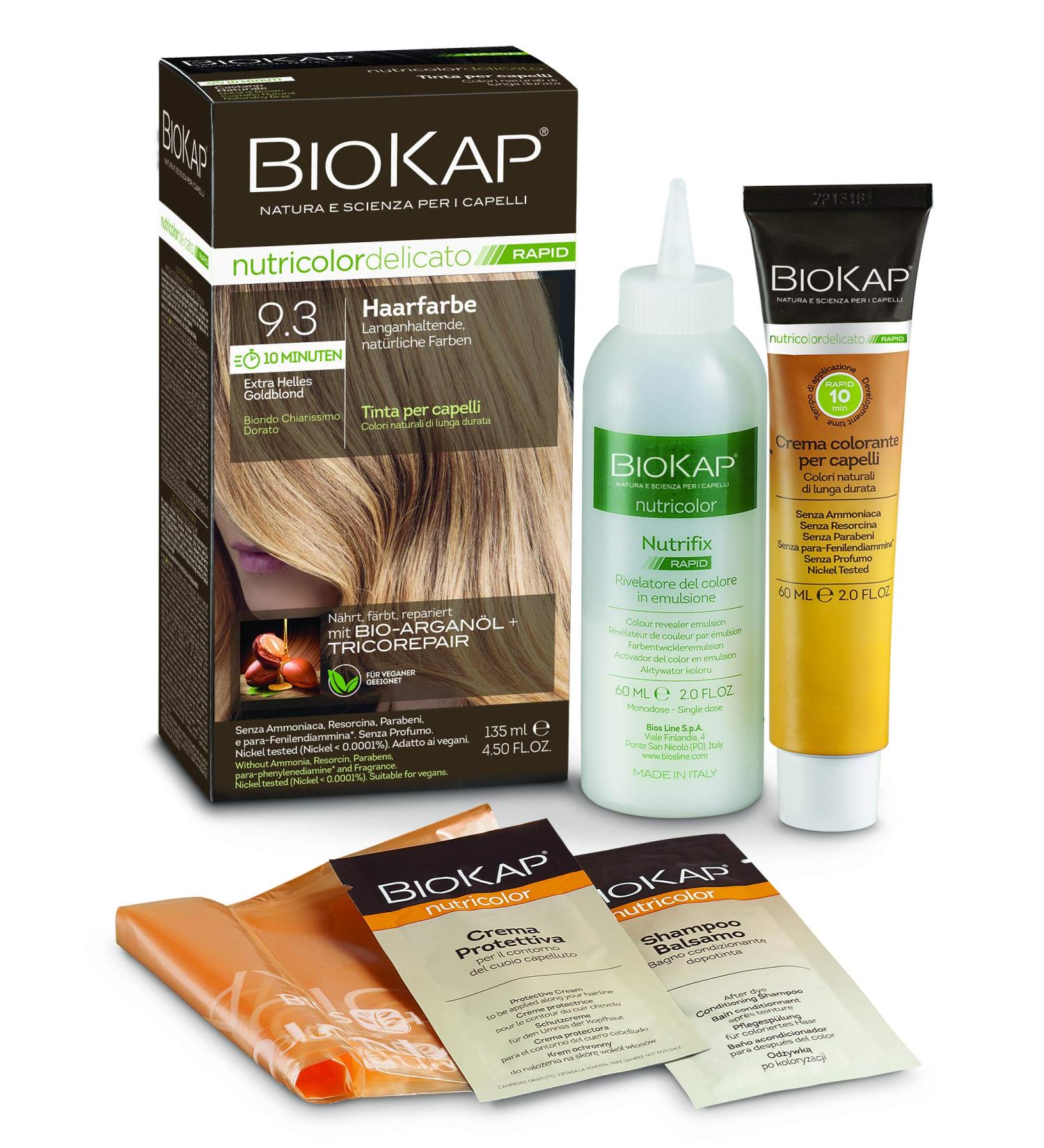 Biocap Rapid Permanent Hair Color 9.3 Extra Light Gold Blonde | Vegan Organic Oil Optimal Gray Coverage | Fast 10-Minute Application | Up to 80% Natural Ingredients - Buy Online on GoSupps.com