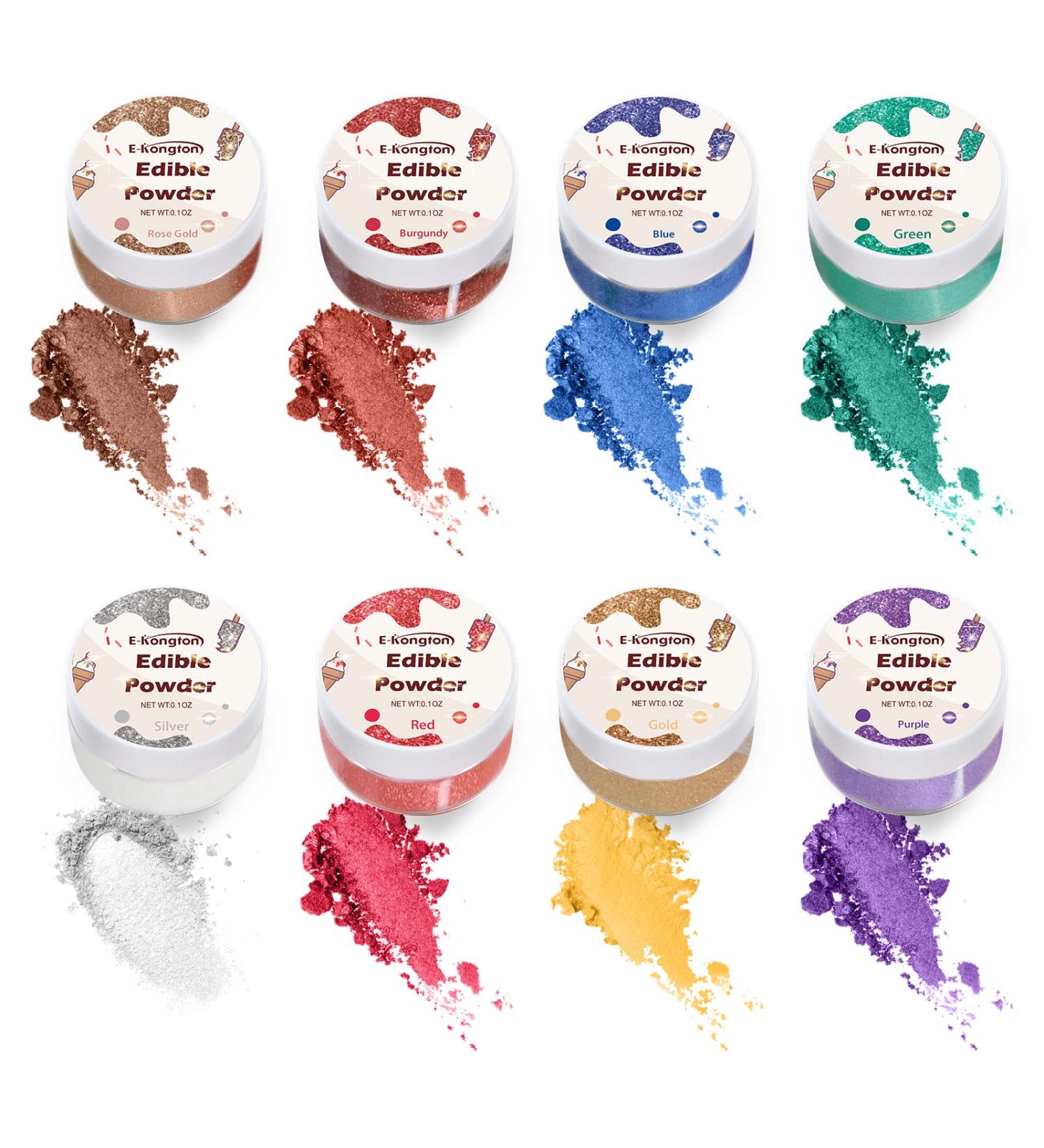 E-Kongton Luster Dust Set - 8 Colors for Cake Decorating, Drinks, Fondant & More | Edible Glitter for Baking Decoration - 3g per Bottle - Buy Online on GoSupps.com