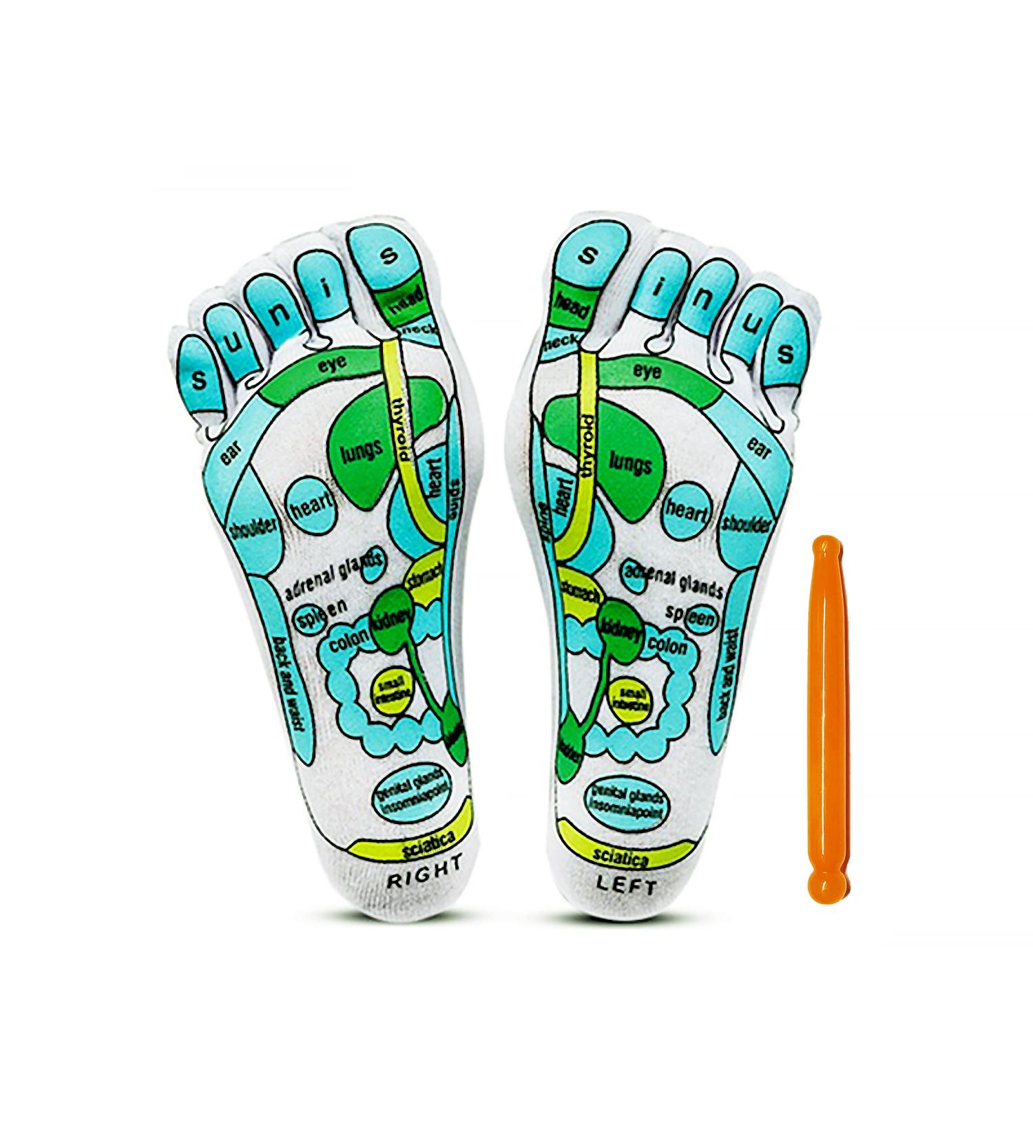 Acupressure Reflexology Socks - Foot Massage Socks with Separate Toes, Cotton Material, English/Spanish Charts, Rod Included - Buy Online on GoSupps.com